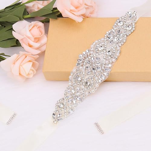 Miniatura 4 de Cinturón nupcial para mujer con diamantes de imitación para boda con perlas de cristal para vestidos y vestidos
