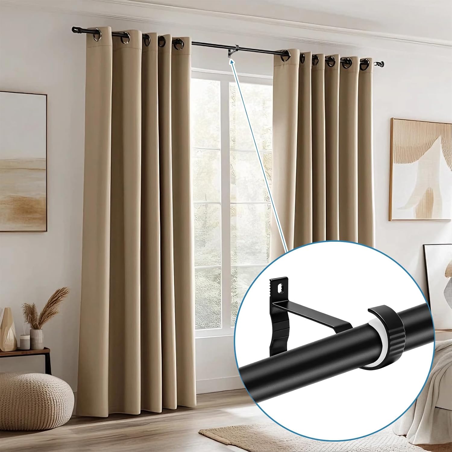 ZOCONE Black End Caps 2 PCS, 32mm 29mm Finials for 51-168,148, 128 Inches Tension Curtain Rod