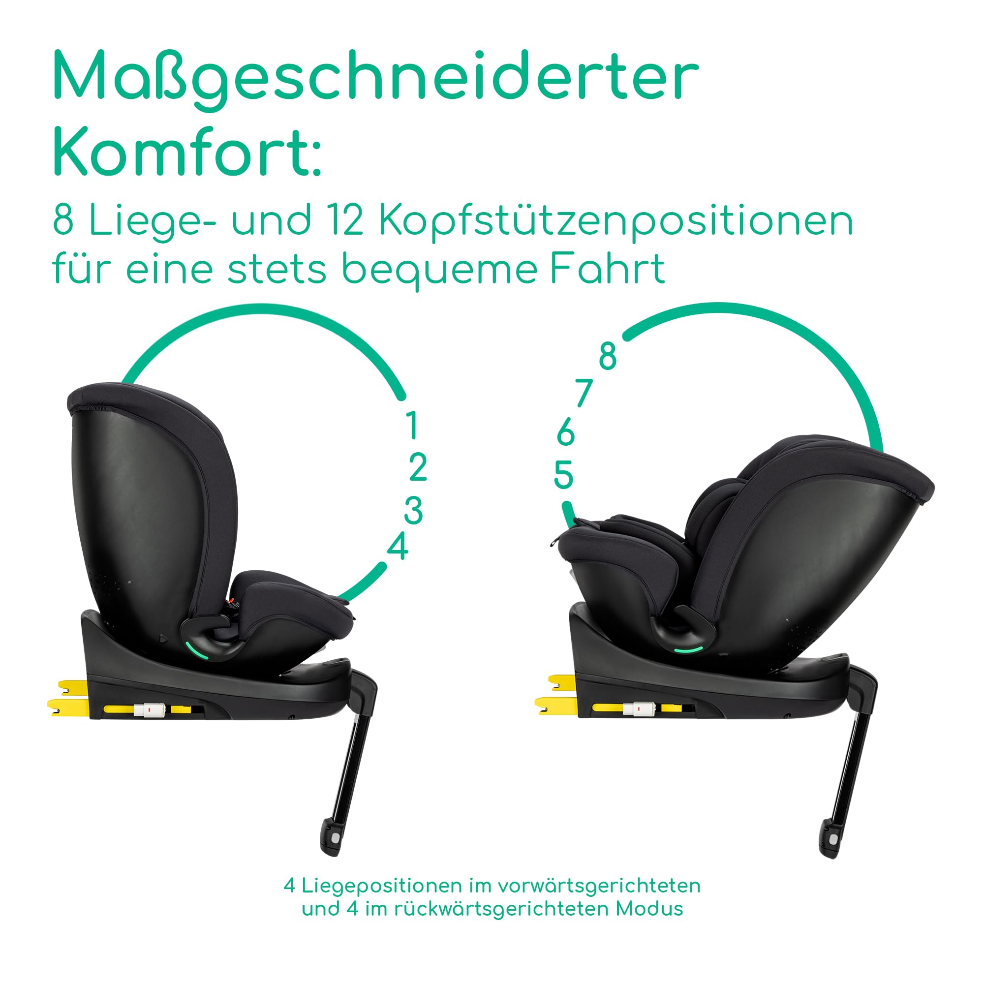 Bebeconfort RevolveFix Plus 360 i-Size, Autositz 360 Drehbar, 0–12 Jahre, 40–150cm, ISOFIX Kindersitz, Stützbein-Installation, 360-Grad-Drehung, 8 Liegepositionen, 12 Kopfstützenpositionen, Full Black