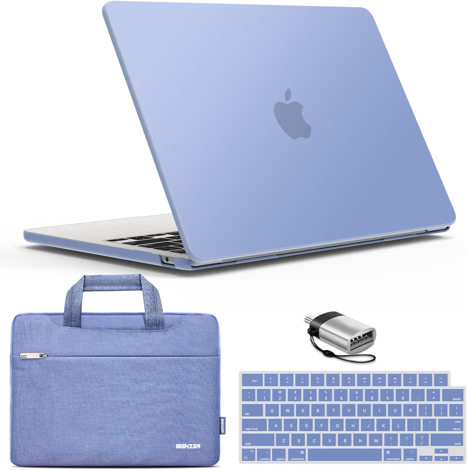 IBENZER Compatible with MacBook Air 13 inch case 2026 2025 2024 2023 2022 M4 A3240 M3 A3113 M2 A2681, HardShellCase & Sleeve & KeyboardCover &Type-C Adapter, Serenity Blue, KK-SRL+3