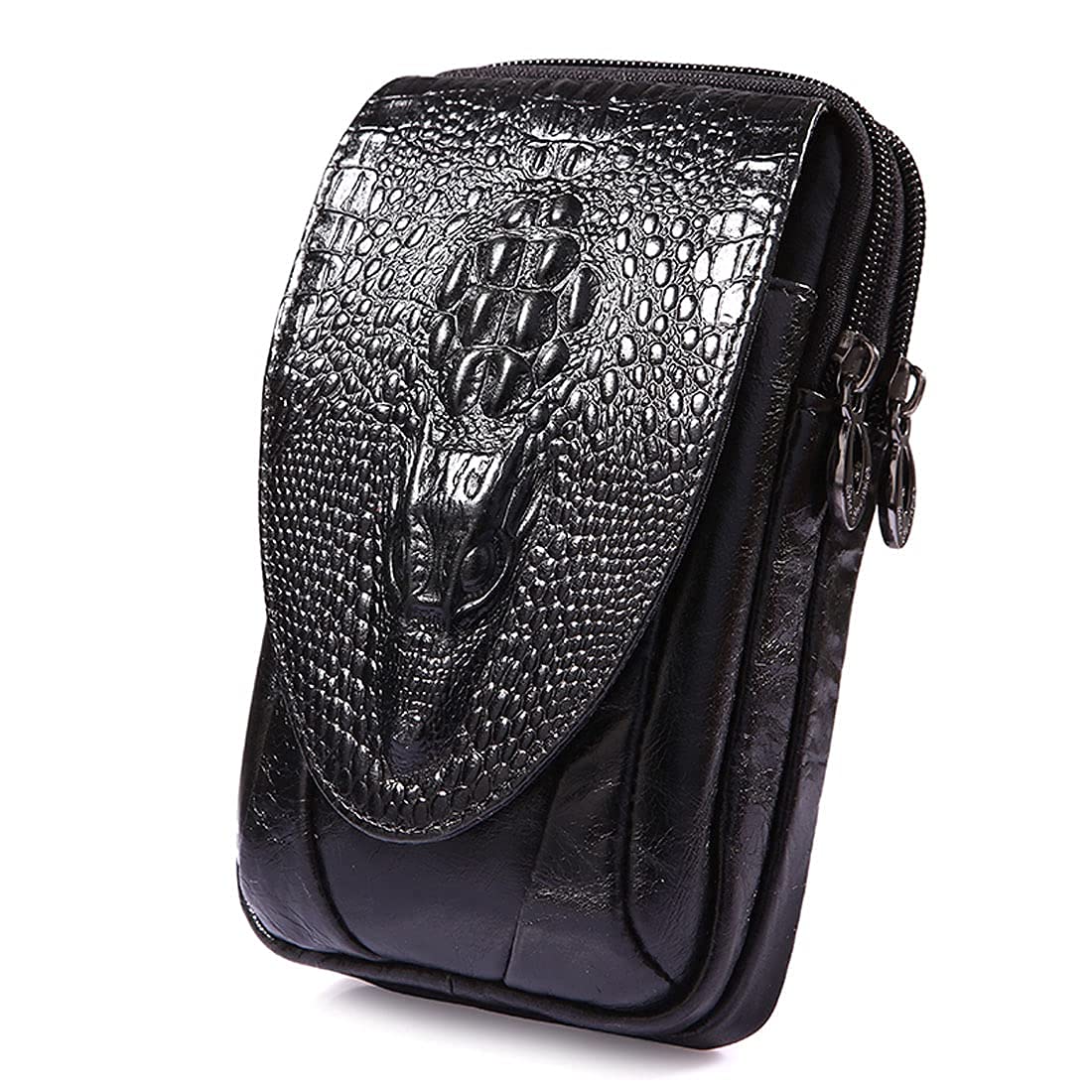 Crocodile Leather Phone Belt Bag Waist Pack for Men Travel Outdoor Casual Cellphone Loop Holster Case Money Coin Mini Pouch Purse Wallet Black