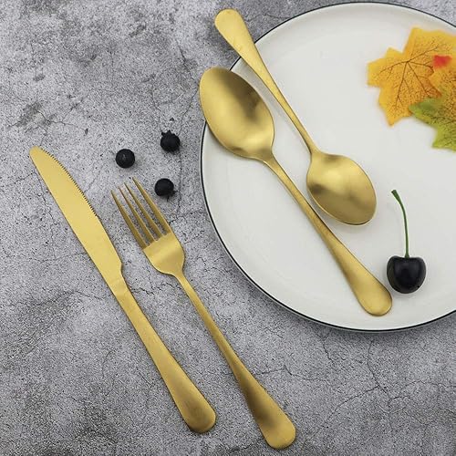 Miniatura 3 de JASHII Juego de cubiertos de acero inoxidable de 20 piezas con acabado satinado para el hogar y el restaurante, apto para lavavajillas (dorado