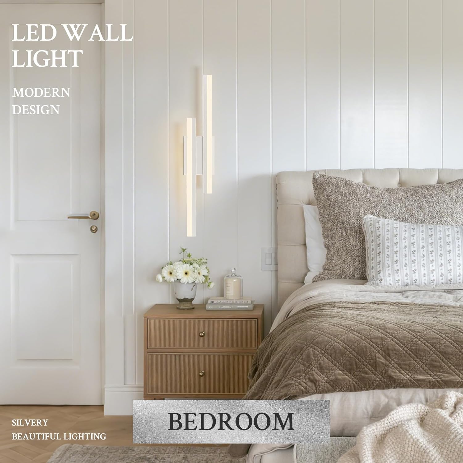 LED Wall Sconce Silver Modern Remote Wall Light Fixtures for Living Room, Dimmable LED Vanity Light Indoor Remote Wall Sconce for Bedside Bedroom Bathroom Dining Room, 23.6inch 1 Pack