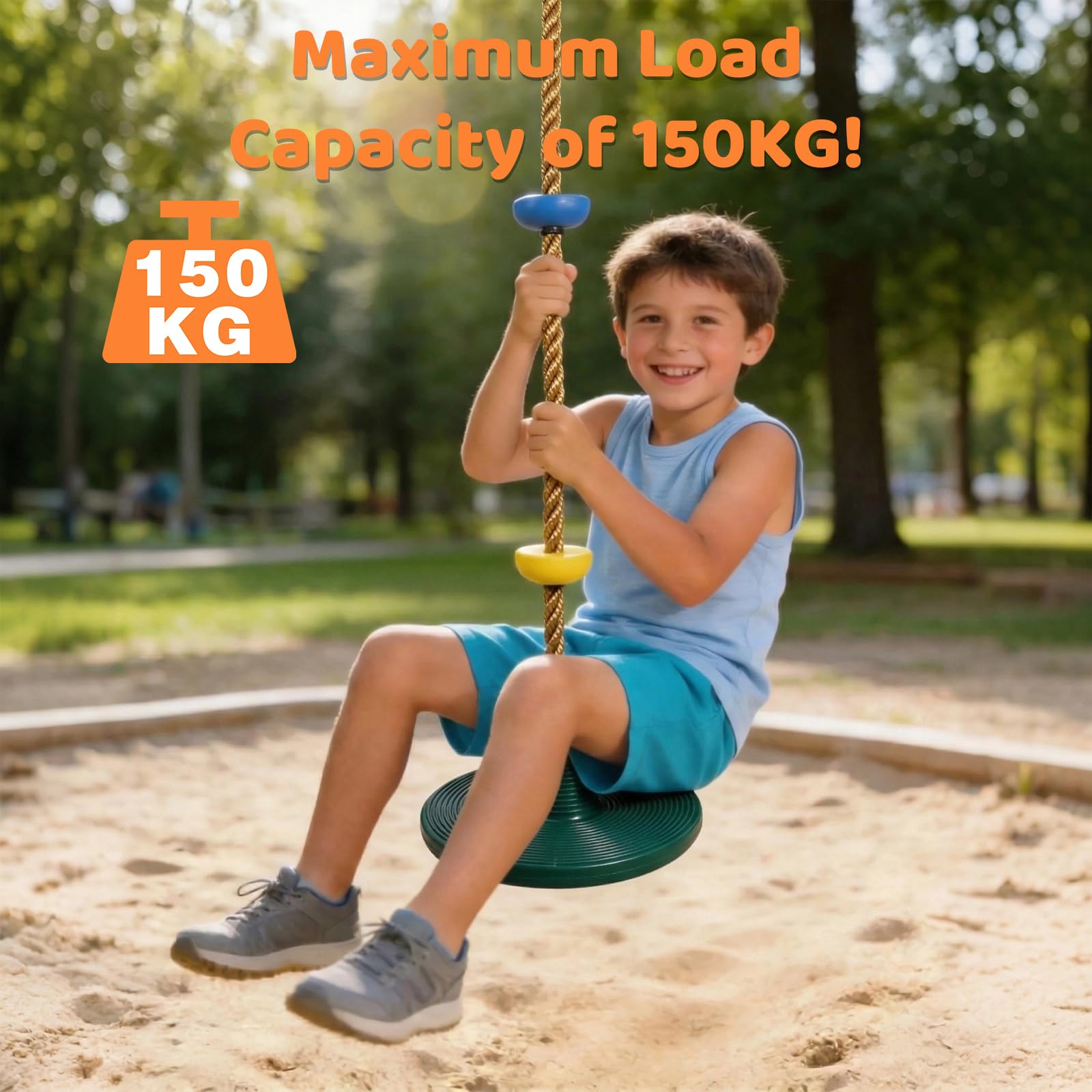 Vdealen Altalena a corda, altalena da esterno per bambini con sedile a forma di frisbee, ideale per giardino e cortile, per adulti e bambini, lunga 1,9 metri.