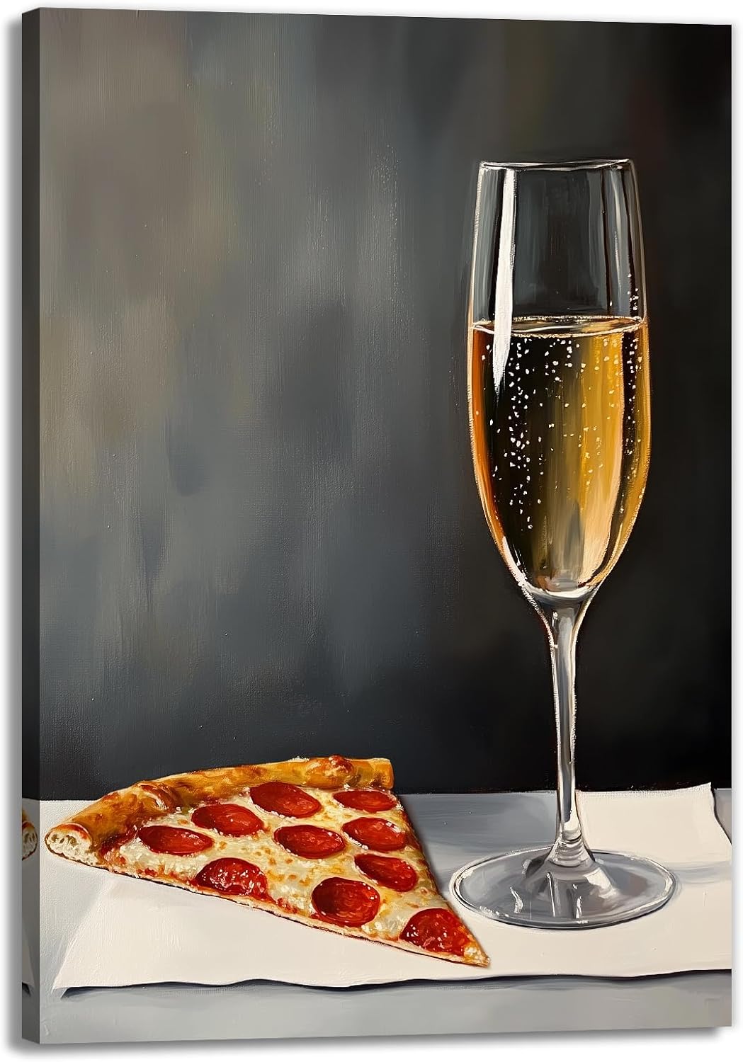 GLOKAKA Champagne And Pizza Wall Art Vintage Gourmet Canvas Print Food And Drink Painting for Dining Room Kitchen Home Wall Decor(Artwork-2,12"x18")