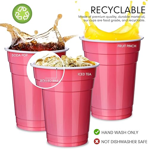 Miniatura 3 de Hoolerry Paquete de 200 vasos de plástico rosa a granel desechables de 16 onzas, vasos de plástico apilables para bebidas para bodas, cumpleaños,