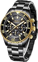Biden Mens Watches Chronograph Stainless Steel Waterproof Date Analog Quartz Watch Business Casual Fashion Wrist Watches for Men, Black Gold, Bracelet