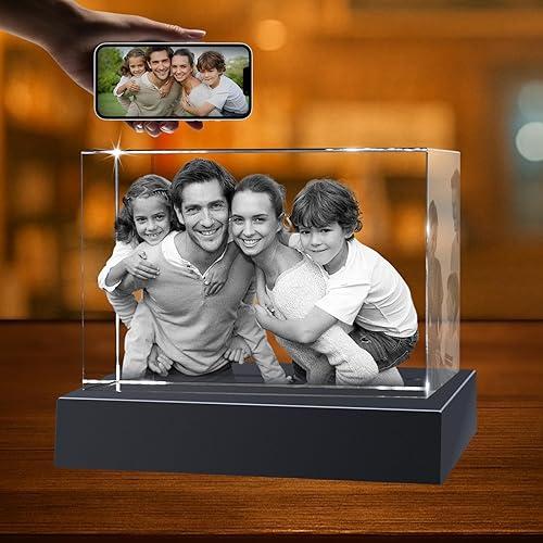 Regalos de foto 3D de cristal personalizados con láser grabados en 3D, marcos de foto personalizados de cristal para aniversario, cumpleaños, boda,