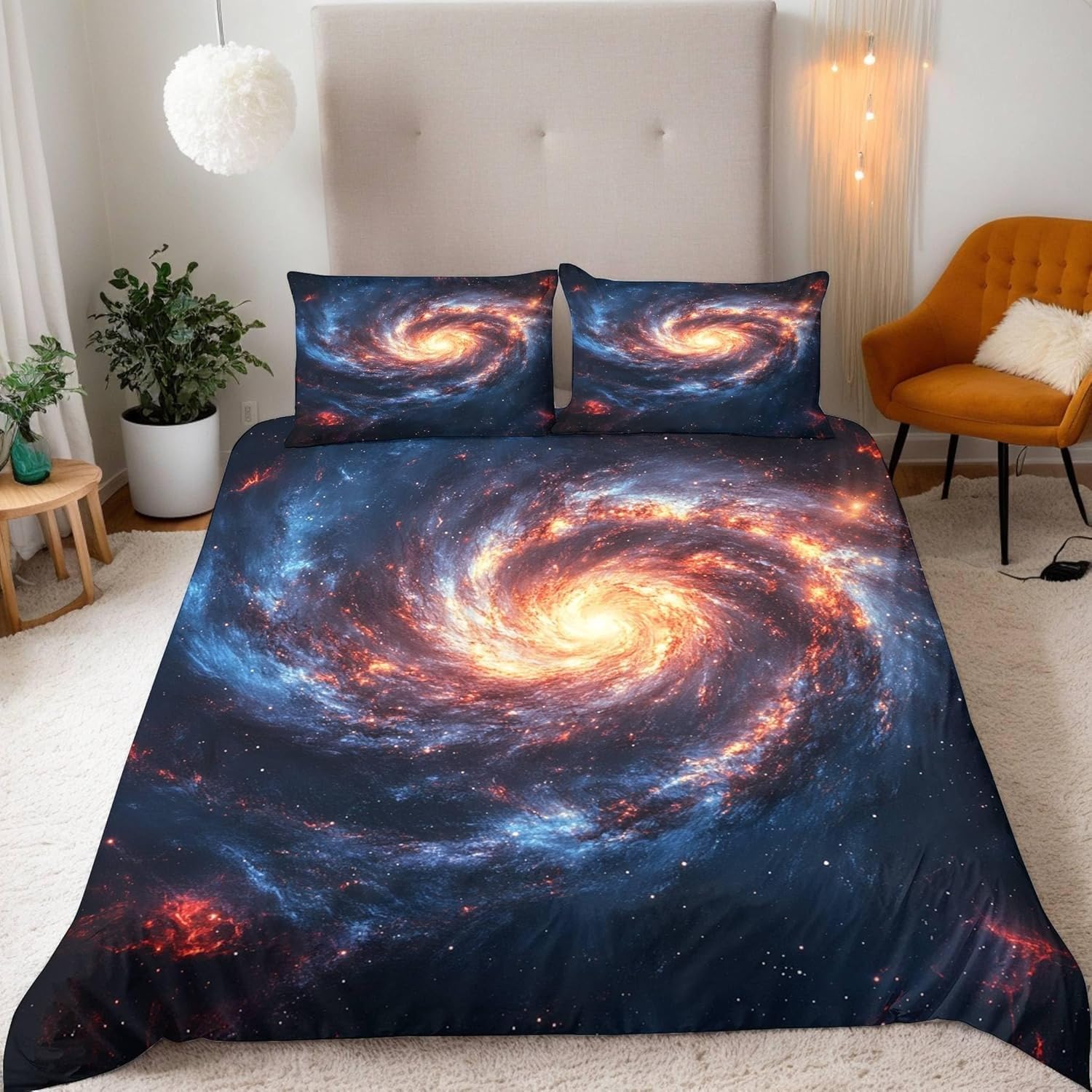 Housse de couette 200x200 cm avec 2 taies 65x65 cm au motif galaxie
