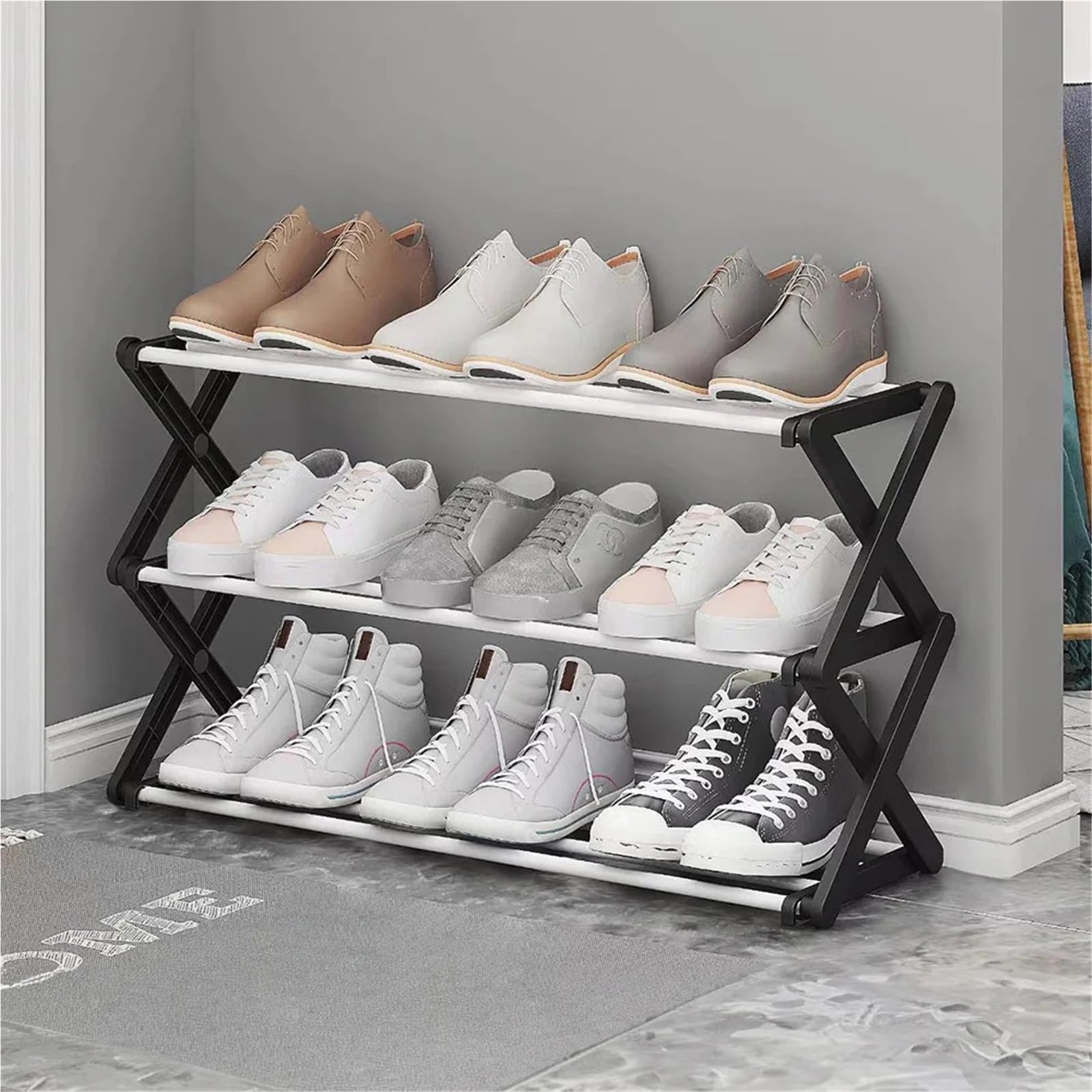 3-Tier Portable Folding Shoe Rack No Installation Corridor