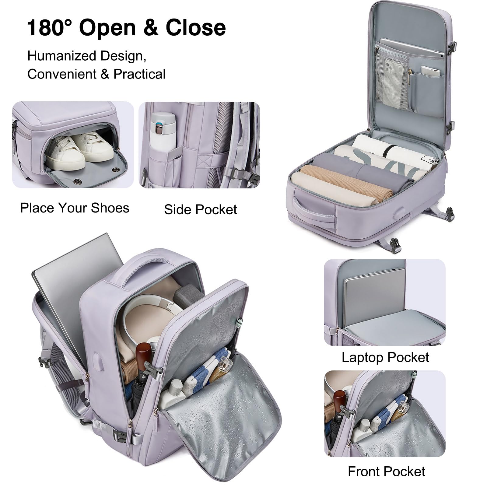 FANDARE Mochilas Tipo Casual Bolsa de Equipaje de Mano para avión Hombre Mujer Mochila Viaje Ryanair 30x20x45cm Bolsa Laptop Bolso de Mano Mochila de Viaje Bolsos Negocio Trabajo Mochila Púrpura