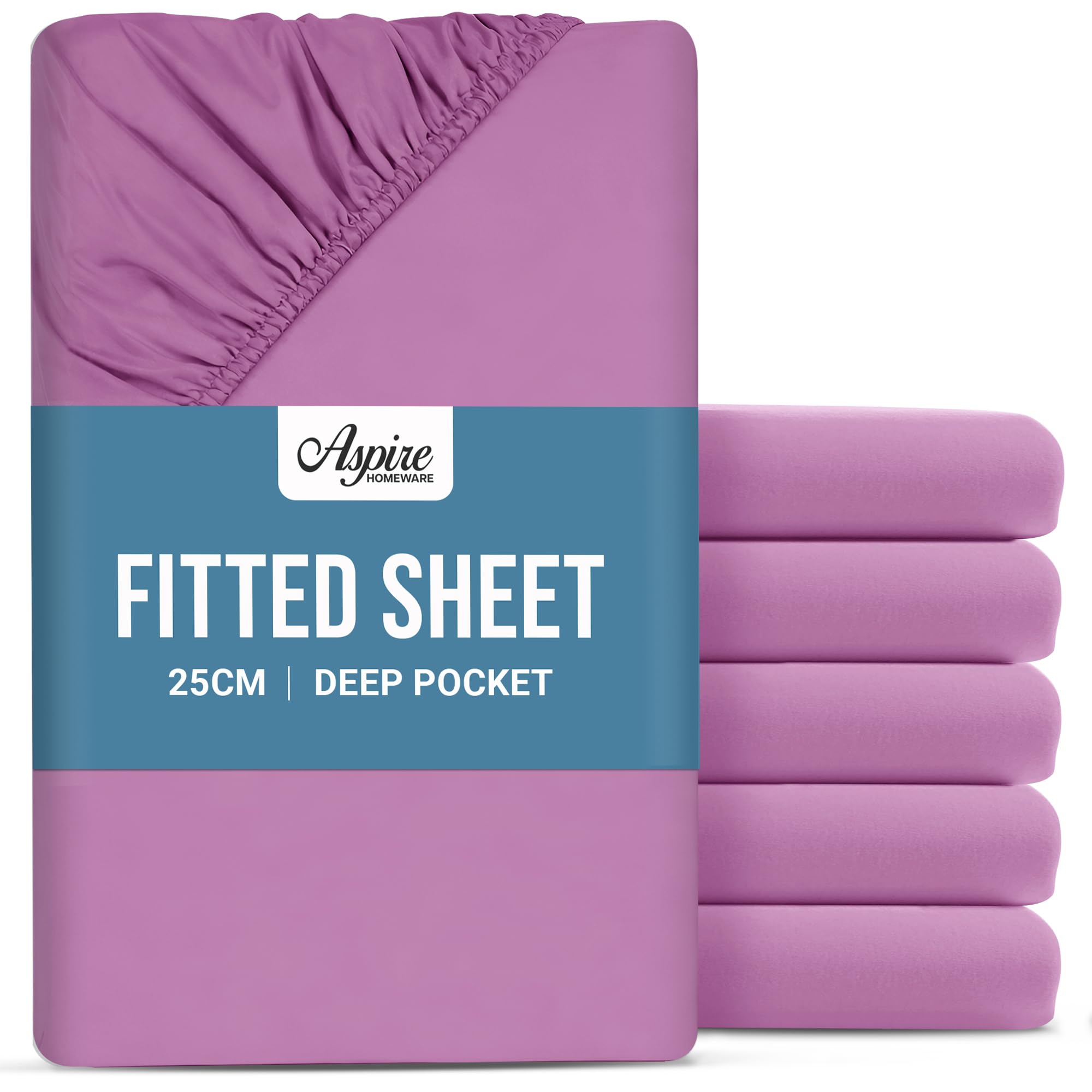 Aspire Homeware Double Fitted Sheet 6 Pack - 25 cm Deep Hotel Quality (Purple) Bed Sheets - Soft & Breathable Fitted Bed Sheets Double - Anti-Wrinkle Easy Care Fitted Sheets โ image 1