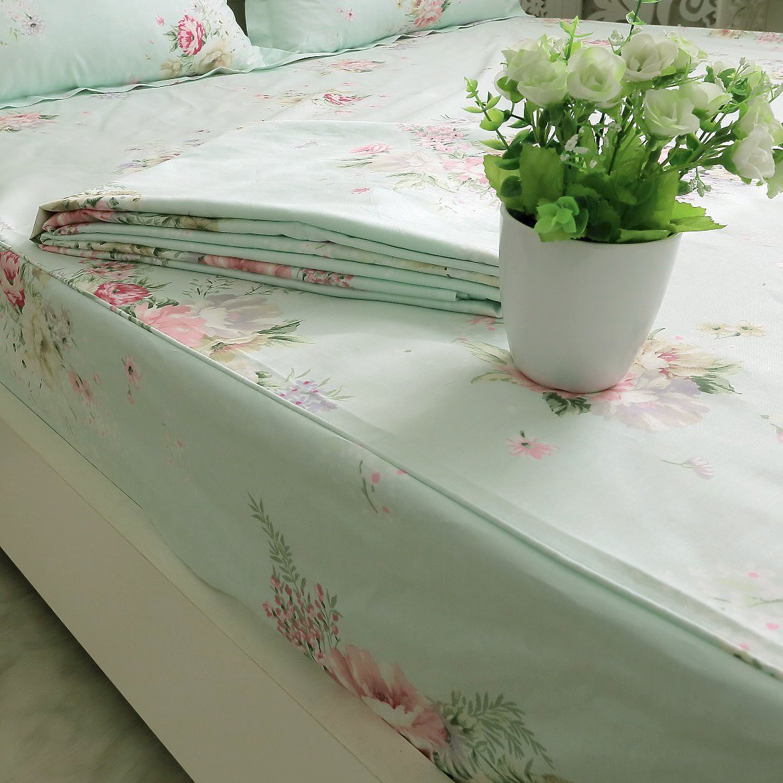 Juego de sábanas con diseño floral, bolsillo profundo y 100% algodón, 4 piezas 3