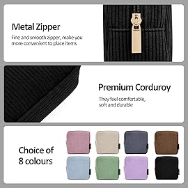 MAGEFY Small Makeup Bag for Purse Mini Cosmetics Bag Corduroy Cute Cosmetic Pouch for Women with Slip-in Pockets-Black