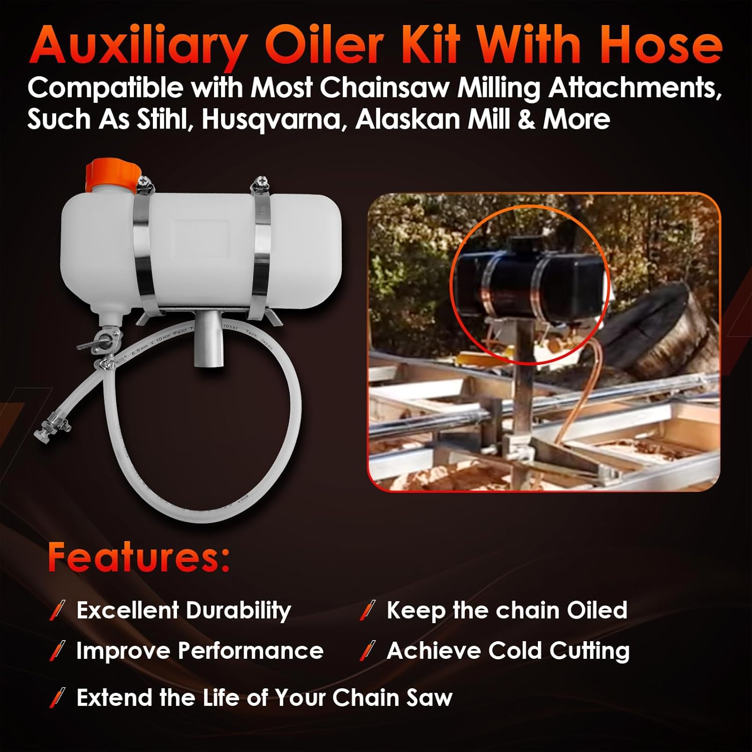 Auxiliary Oiler Kit With Hose, Compatible with Most Chainsaw Milling Attachments, Such As Stihl, Husqvarna, Alaskan Mill, Slab Cutting Sawmills & Lumber Milling Equipments