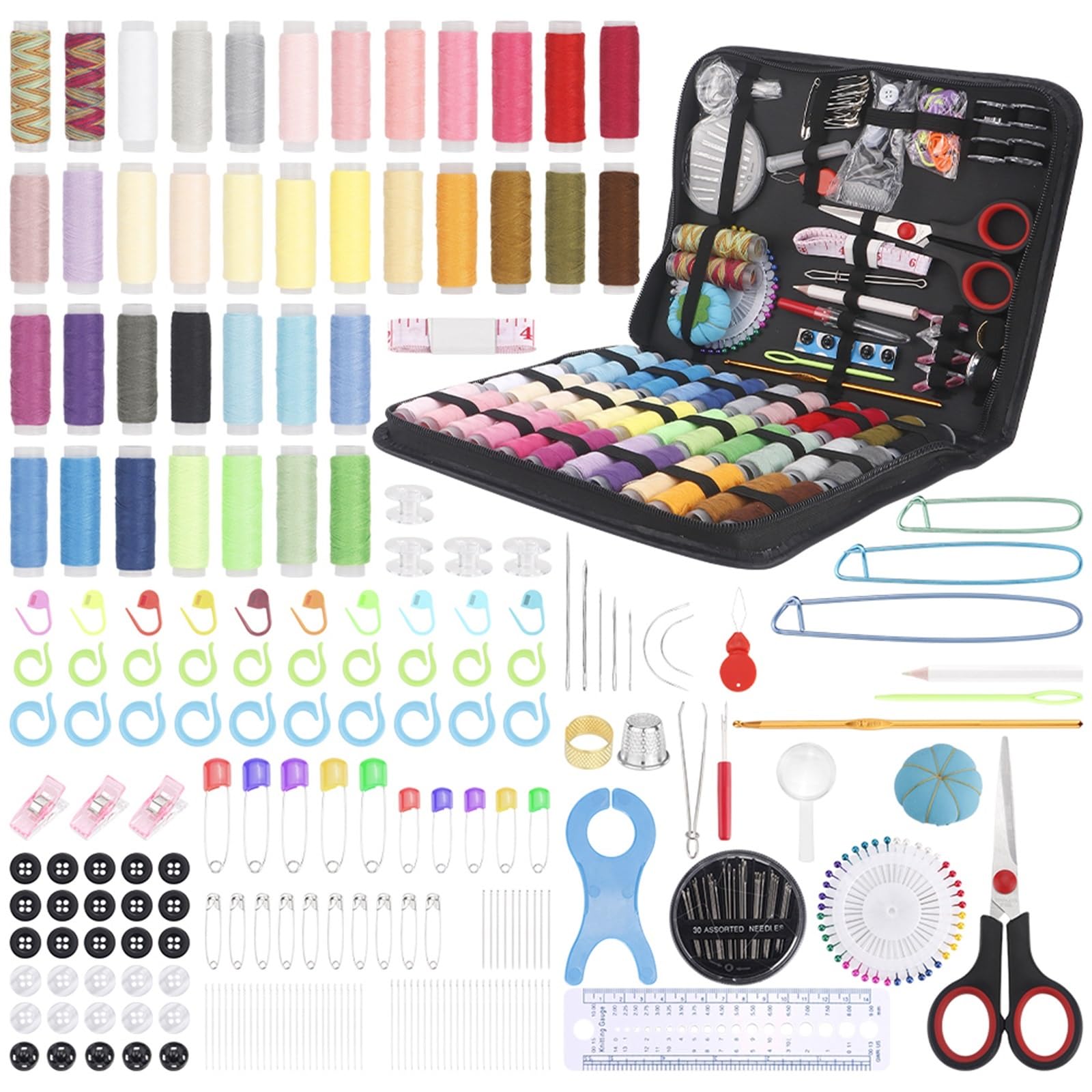 Kit de Costura Kit for Principiantes (Hilo Multicolor, Agujas, Tijeras y dedal). de reparación Emergencia Viaje. Accesorios Suministros Costura(A 280Pcs-1Set)