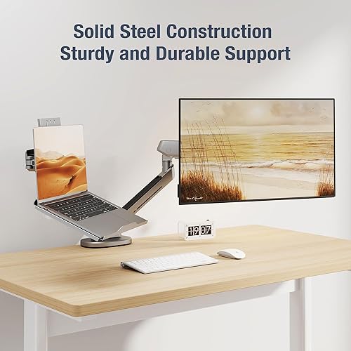 Miniatura 8 de AVLT Bandeja ajustable para laptop con soporte para ventilador de 4.724 in, compatible con brazo de monitor VESA de 75 x 75 pulgadas, se adapta a