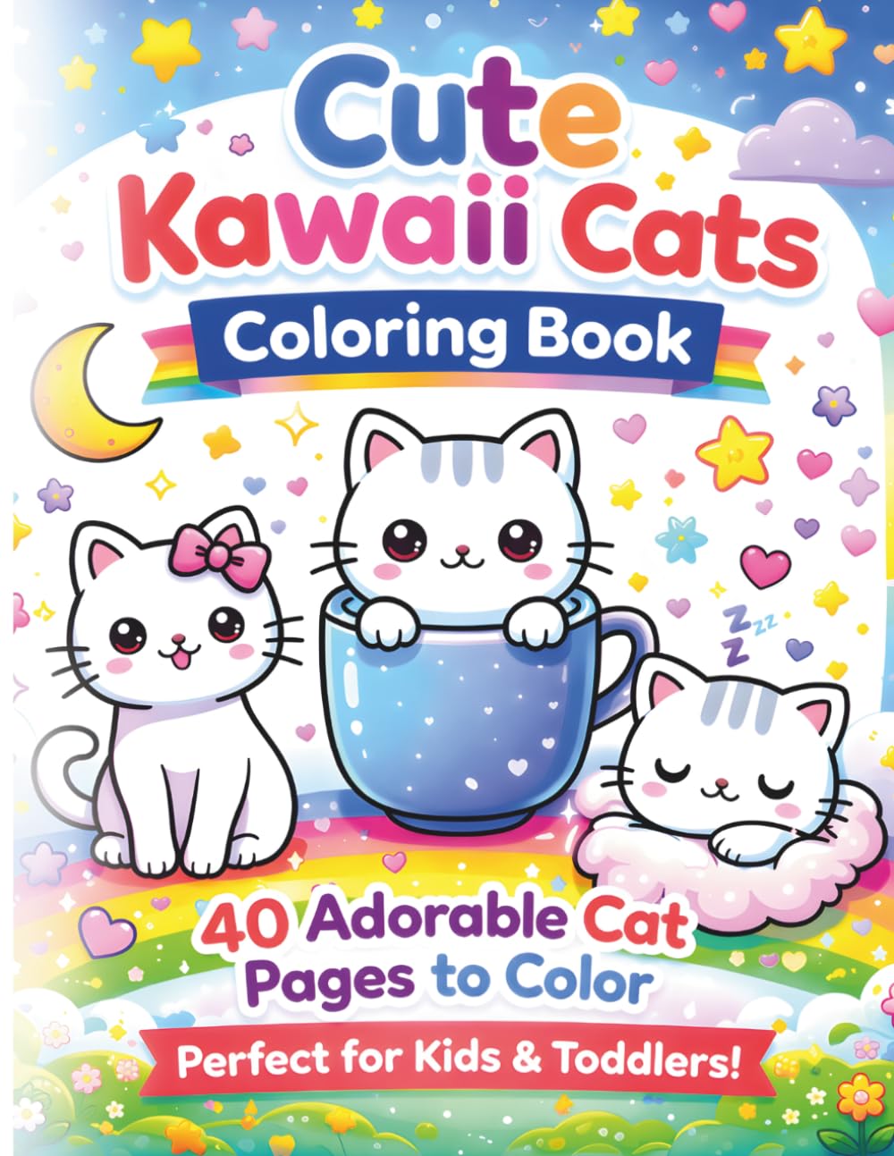 Cute Kawaii Cats Coloring Book for Kids: 40 Easy and Adorable Cat Designs for Toddlers and Kids | Fun and Simple Coloring Pages