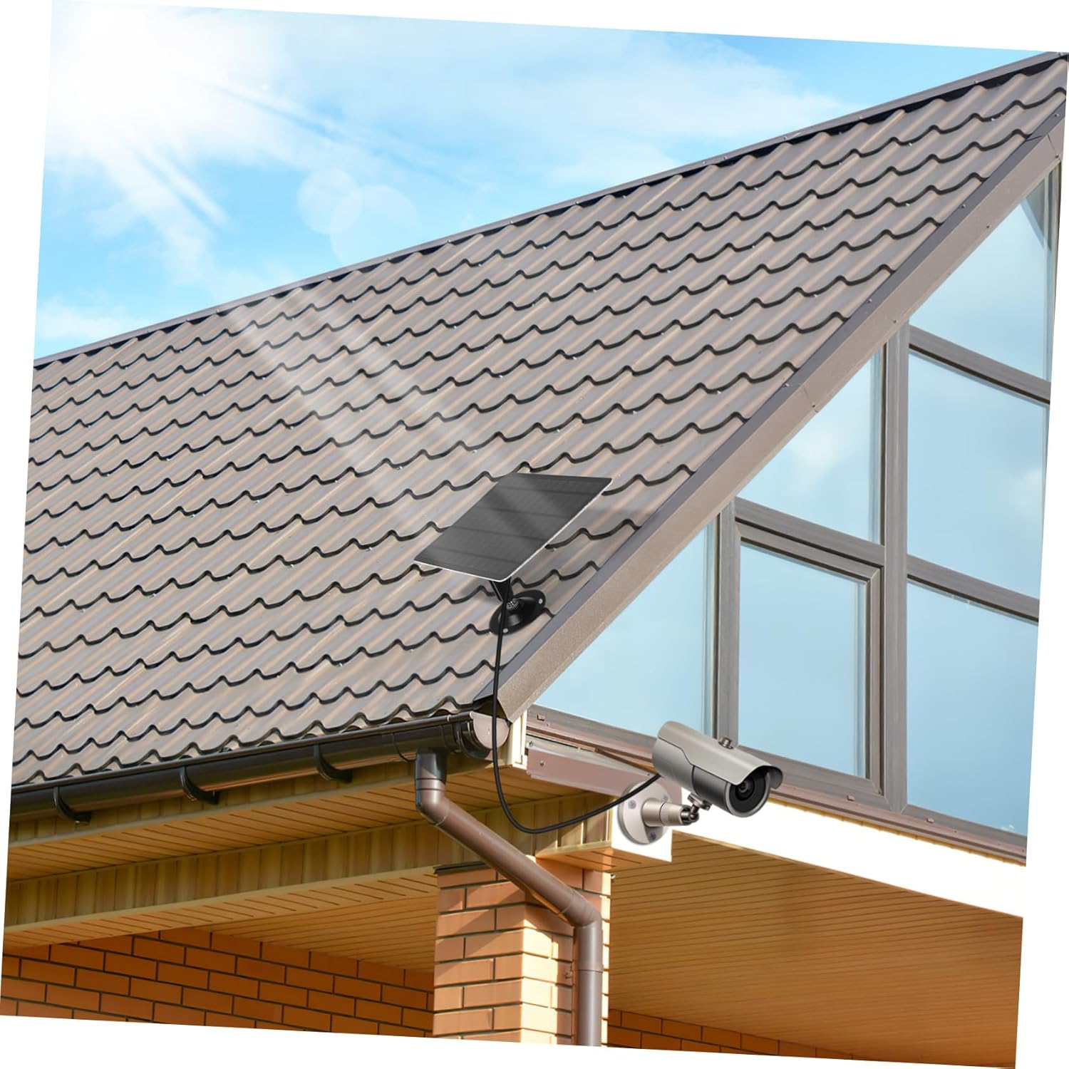 20w Outdoor Solar Panel for Security Cameras Monocrystalline Solar Charger with Flexible Mounting Brackets for Living and Low-Light Charging