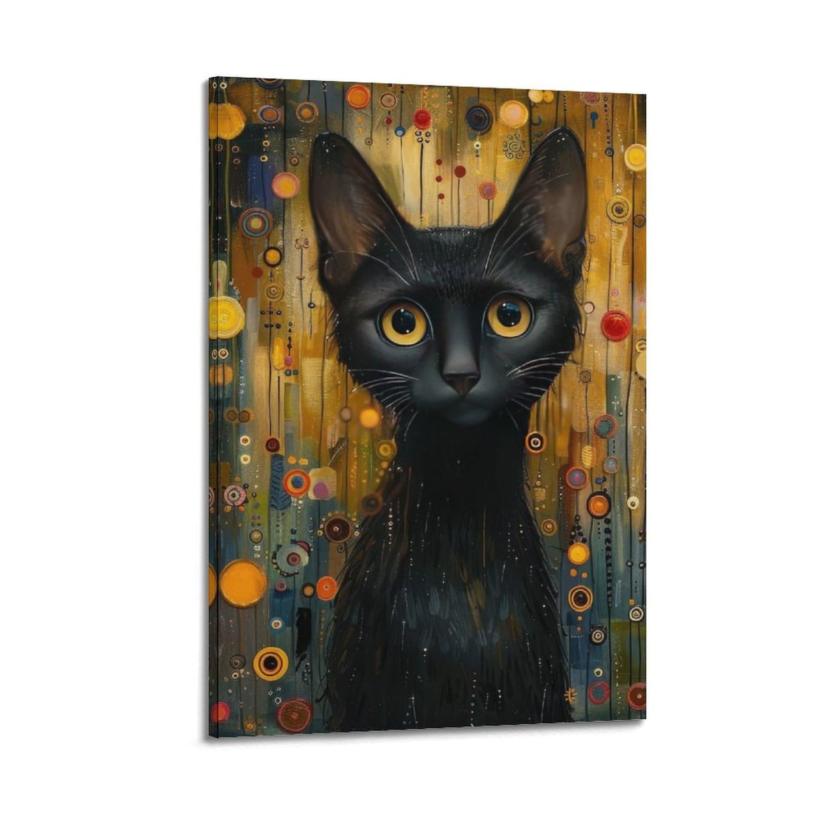 Black Cat in Art Nouveau - Style Background Artistic Wall Mural Modern Hanging Decor Poster12x18inch(30x45cm)