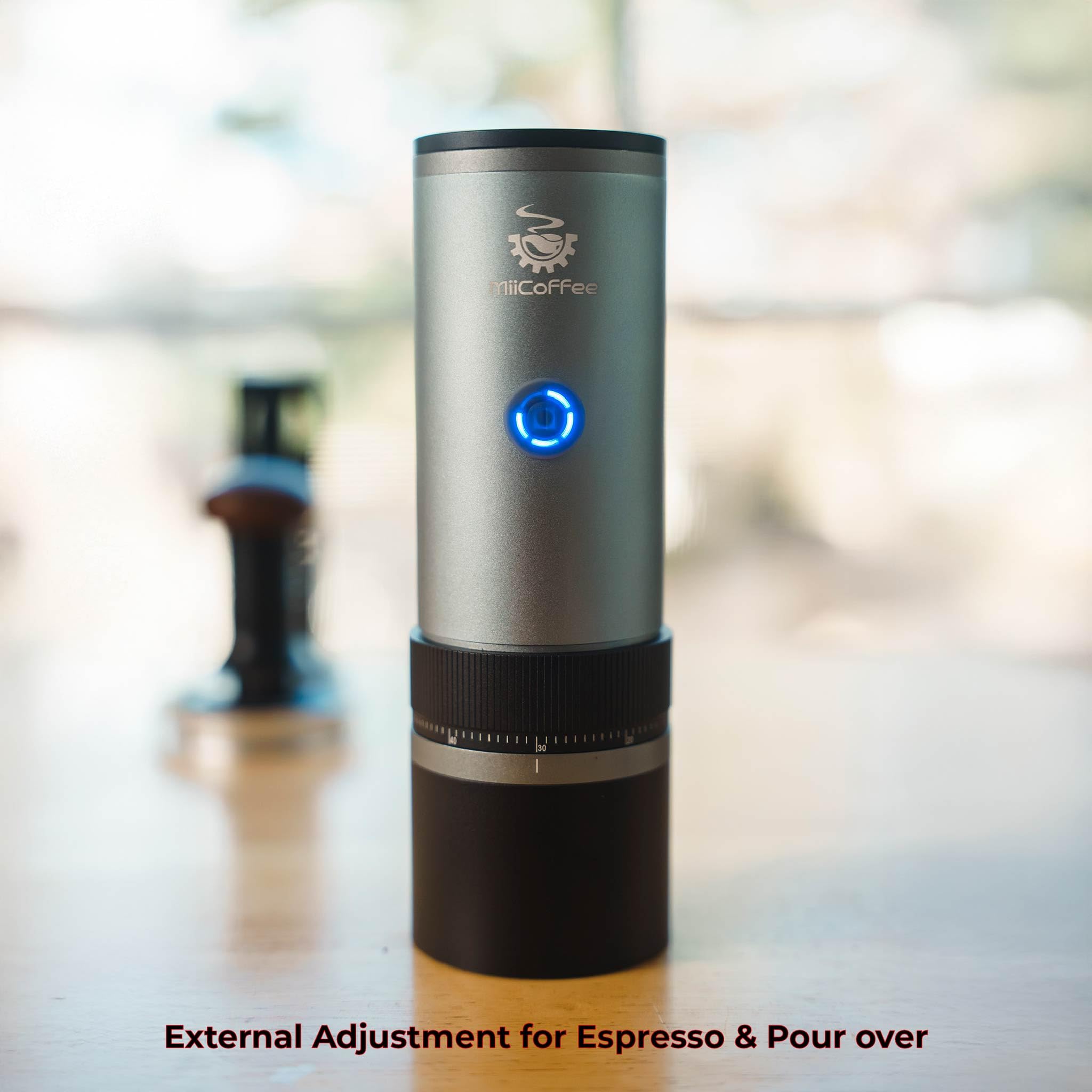 MiiCoffee PT2 Moulin à café électrique portable, rechargeable USB-C, en acier inoxydable, corps en aluminium avec brosse de nettoyage incluse