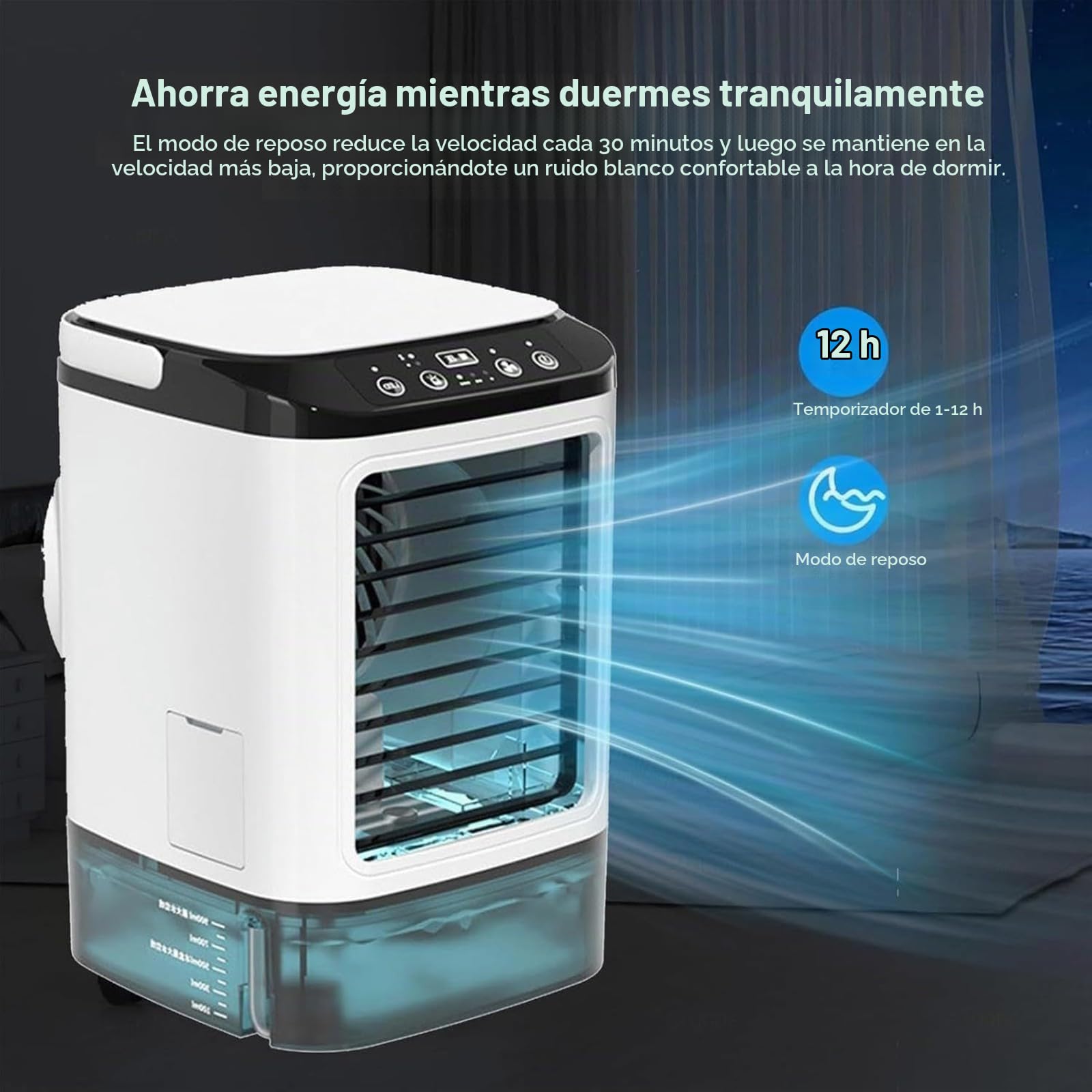 Aire acondicionado portátil,ventilador de aire frío,ventilador de ahorro de energía,mini enfriador de aire 3 en 1,tanque de agua grande de 900 ml,con luz led, adecuado para dormitorios Double spray