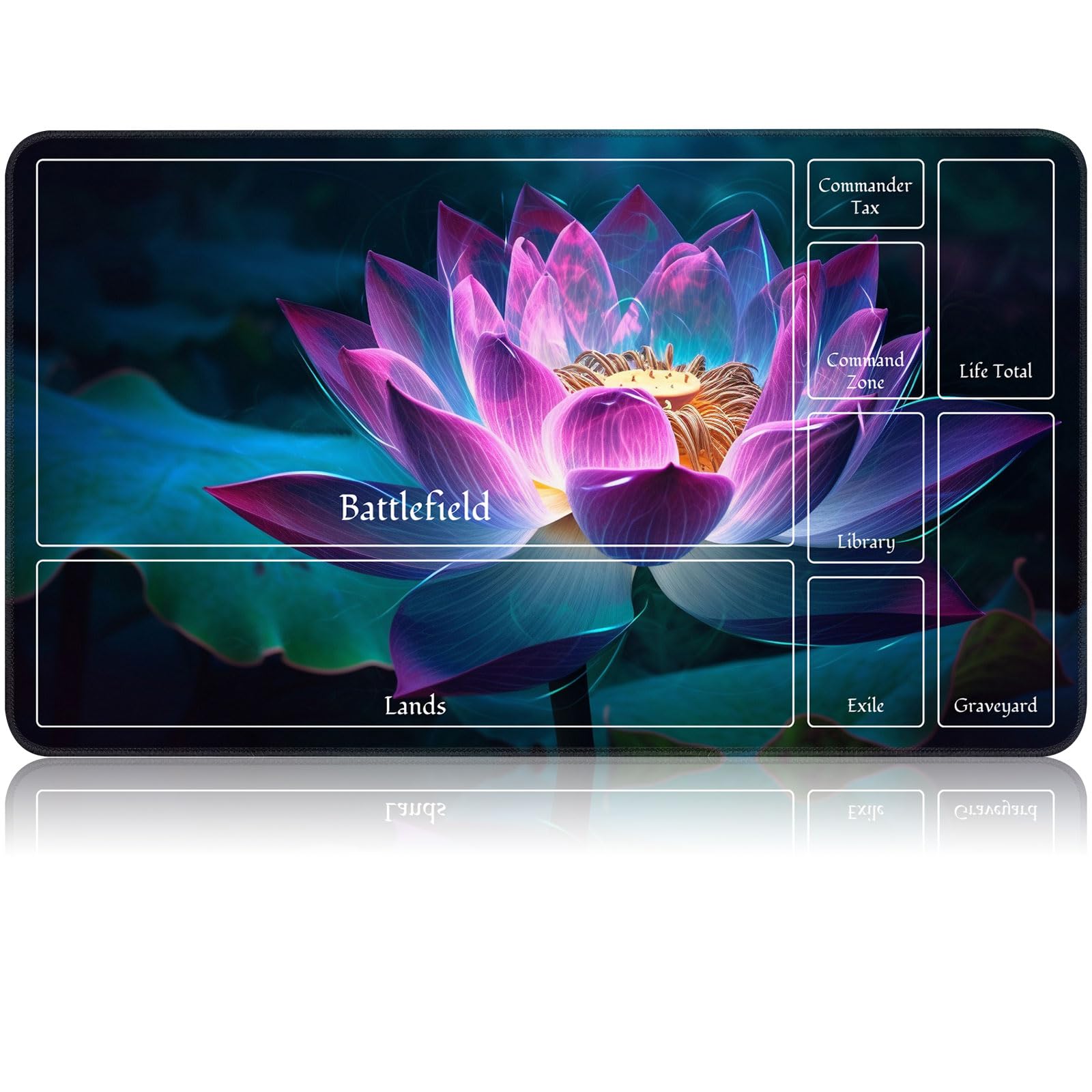 for MTG Game Playmat, for Magic TCG Rubber Play mat,Tabletop Card Playmats with Smooth Surface,Trading Card Inked Game Mat with New Zones,Battle Game,Colorful Glowing Lotu