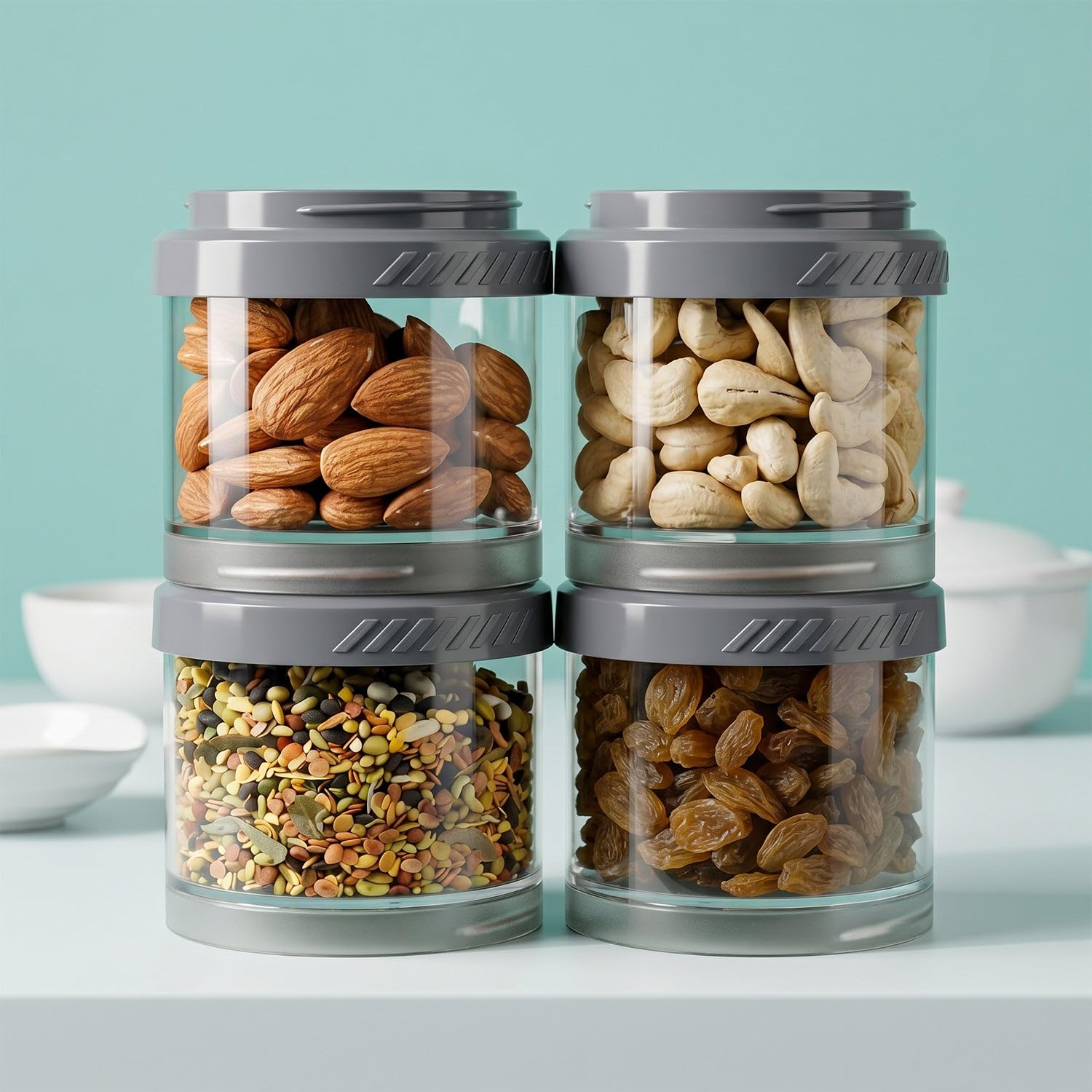 stackable storage container set with space saving modular design | stackable, modular, space saving, storage set, organiser containers