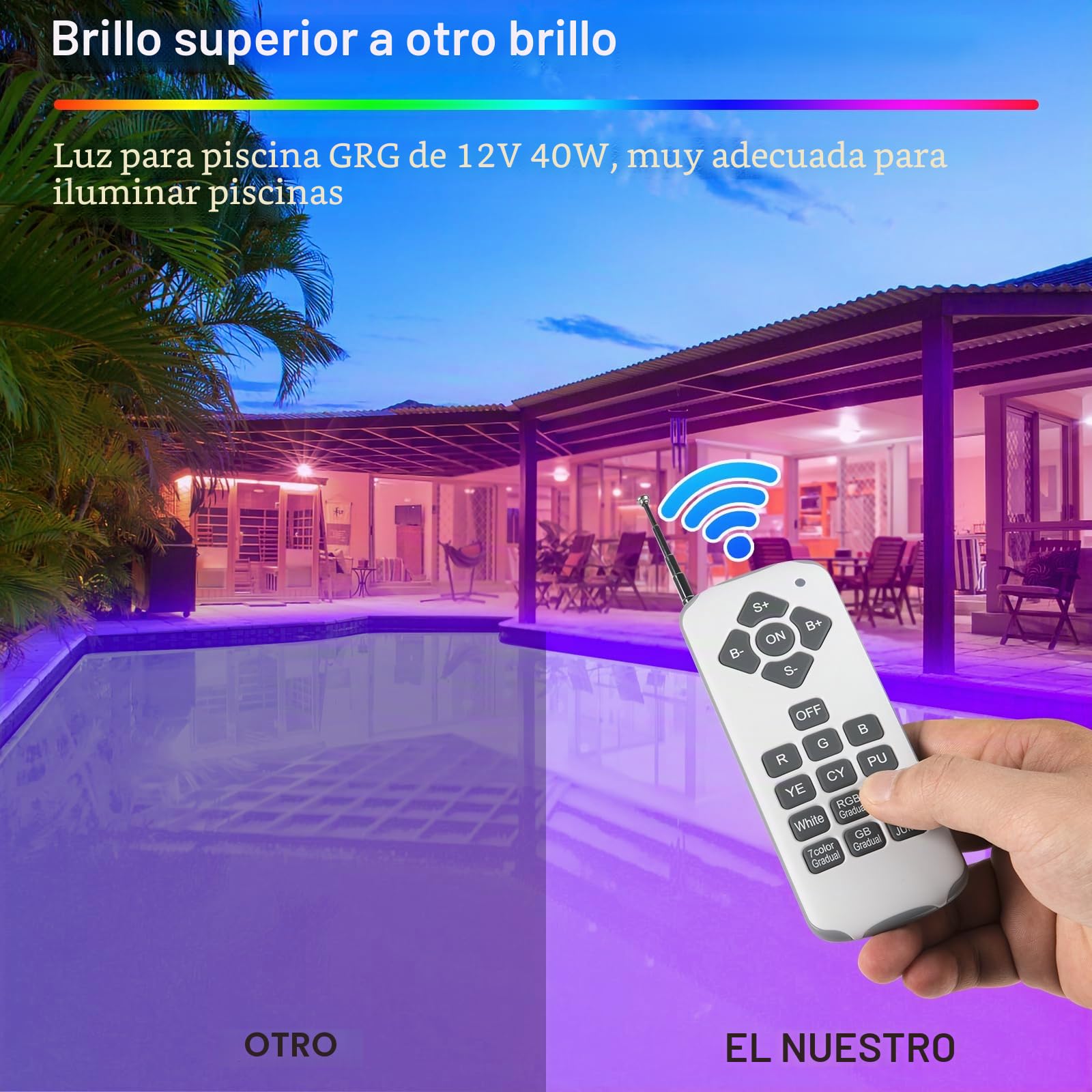 ledmo Foco led piscina PAR56 RGB Piscinas Lámpara 38W Con Control Remoto 12v AC/DC Luces led Piscina IP68 Impermeable luces piscina ángulo de Iluminación 140 °