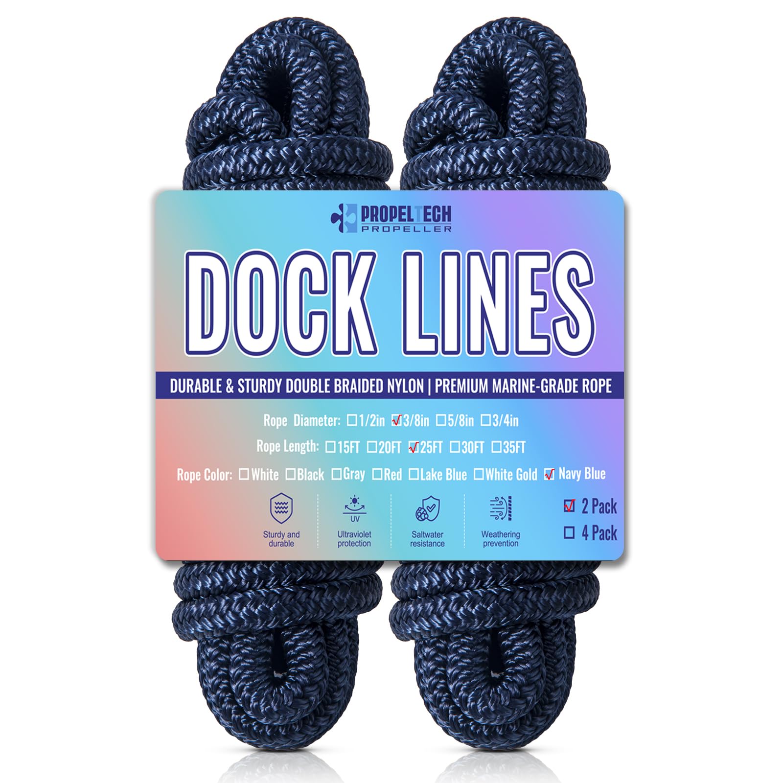 PropelTech 3/8 inch x 25 foot Dock Lines in Navy Blue
