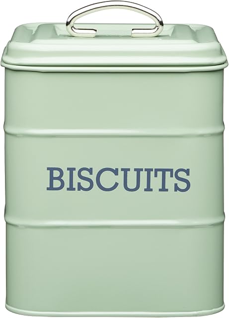 KitchenCraft Living Nostalgia LNBISCGRN Metal Biscuit Tin, 14.5 x 19 cm (6" x 7.5") - English Sage