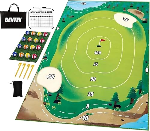 Golf Chipping Game Mat with Scoreboard Sticky Golf Practice Mats Indoor Outdoor Games for Adults and Family Golf Training Aid Equipment Backyard