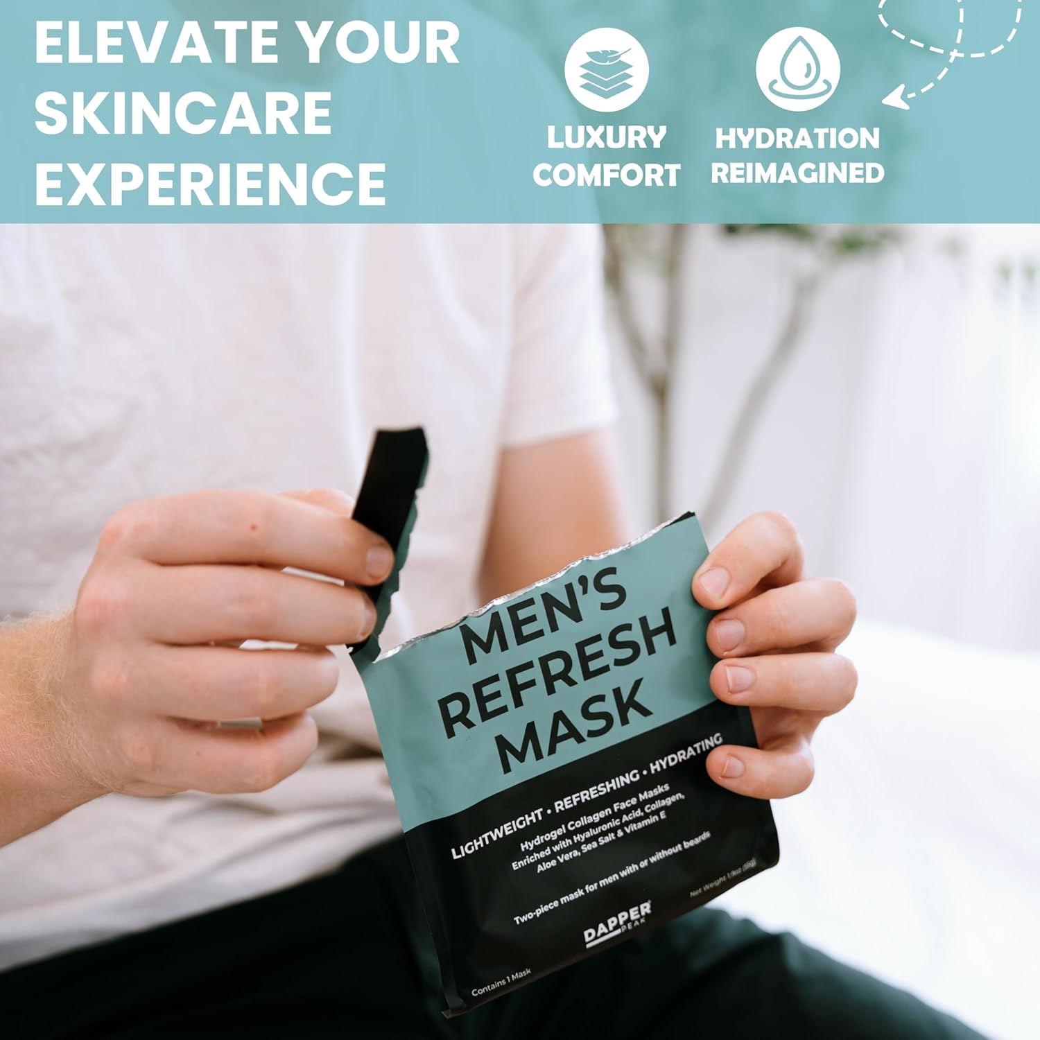 Hydrating Face Mask for Men | 2pcs Mens Refresh Lightweight Facial Mask with Aloe Vera, Hyaluronic Acid and Vitamin E | Mens Face Mask Skin Care - Image 7