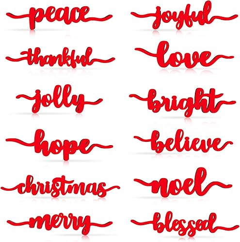 12 piezas Christmas Thankful Blessed Merry Joyful Peace Family con corte de madera rústico Thankful Plate Letrero de letras para decoración de