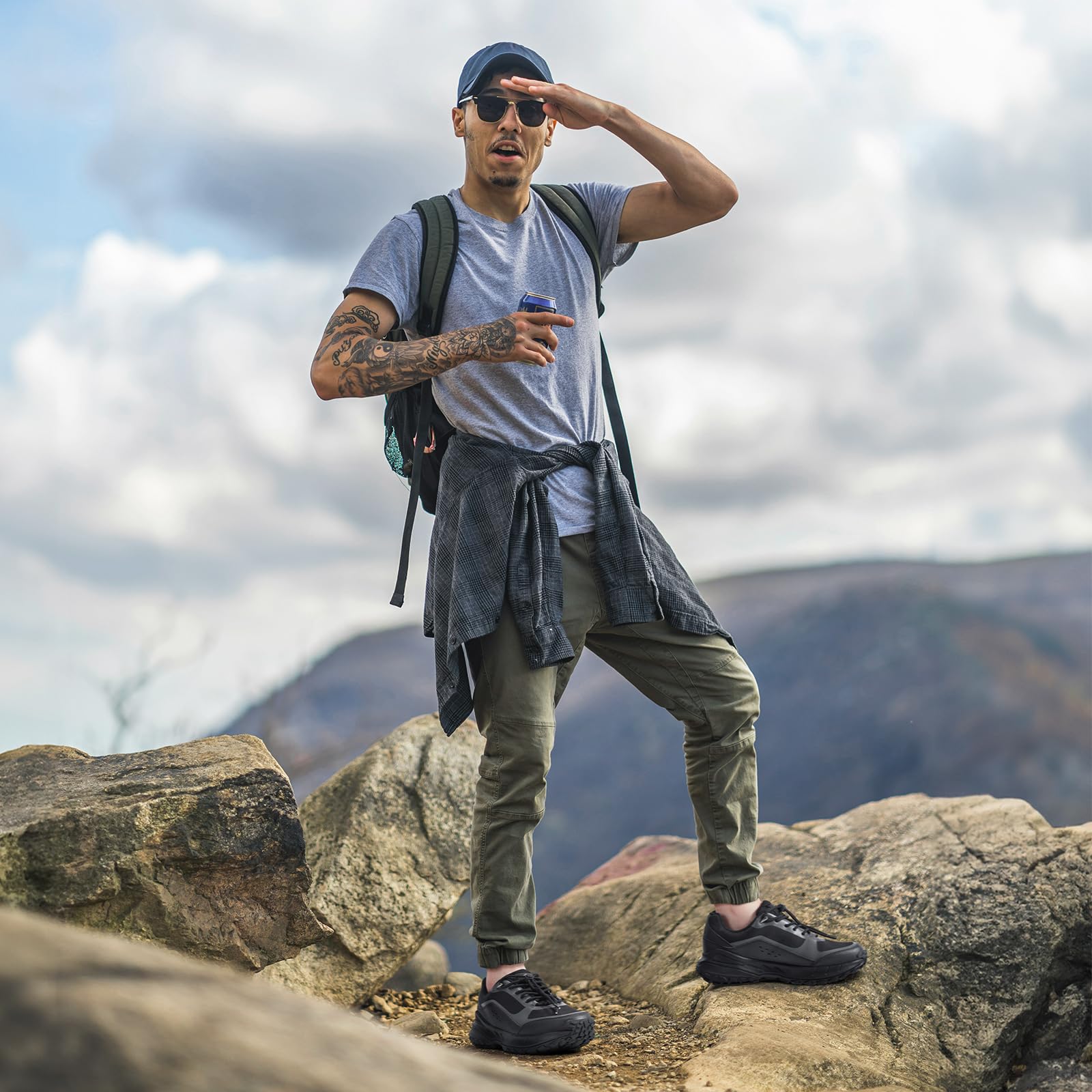 FitVille Zapatillas de Senderismo Extra Anchos para Hombre Zapatos de Trekking Antideslizantes Zapatillas Deportivas Transpirable para Exteriores Montaña Caminar