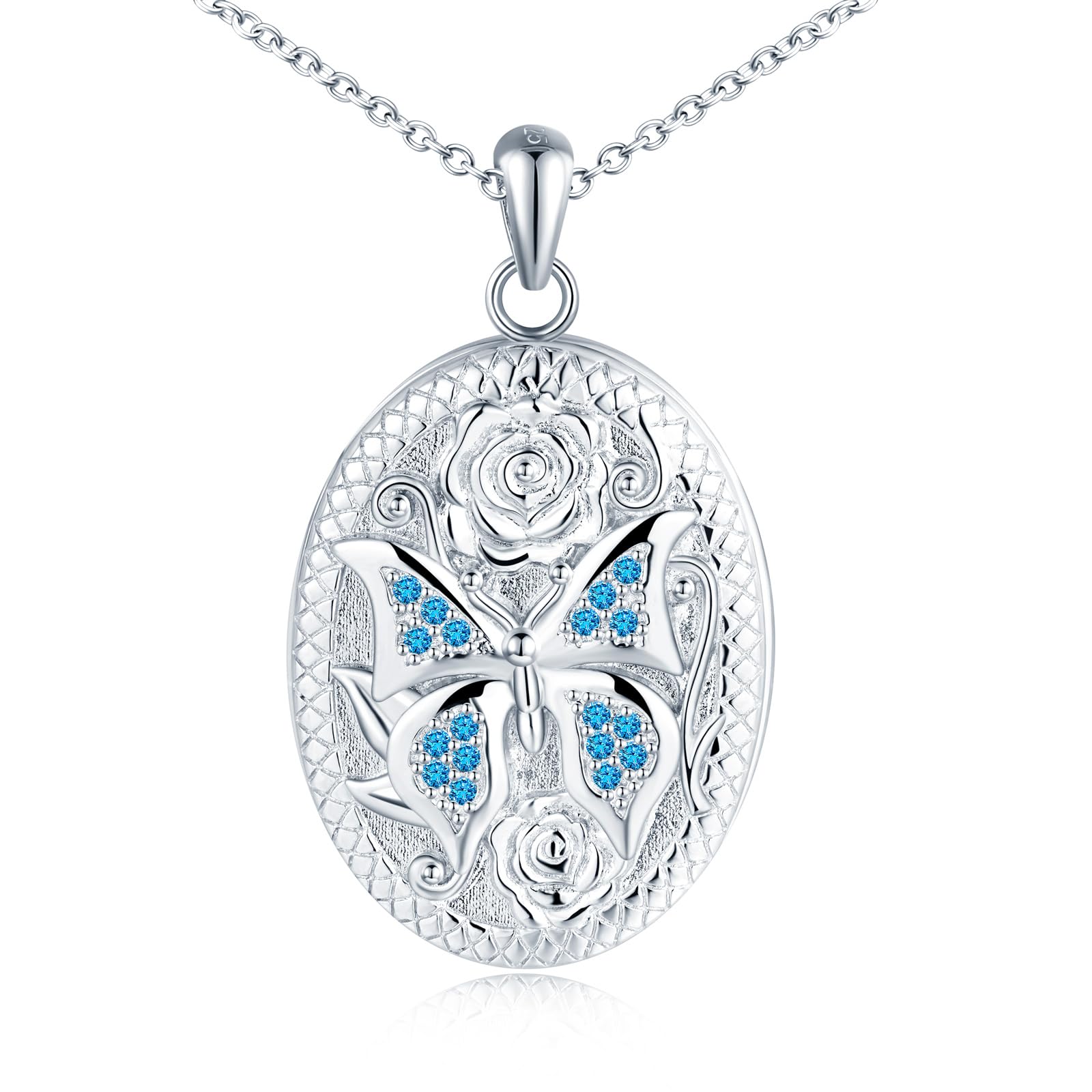MicLee Collana Ciondoli Foto da Donna in Argento 925 Pendenti Medaglioni de Farfalla Moda Collane Ovale di Farfalla con Zircone Ciondolo Apribile