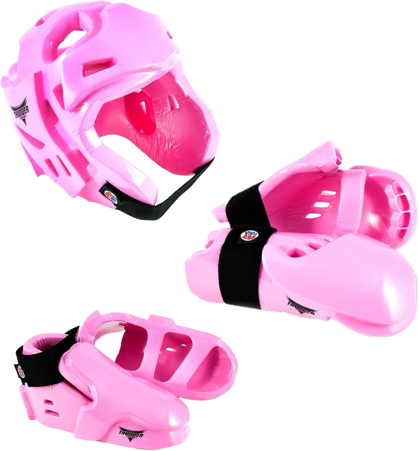 ProForce Thunder Double Layered Protective Sparring Gear Bundle - Headgear, Gloves, and Shoes (Pink, Medium)