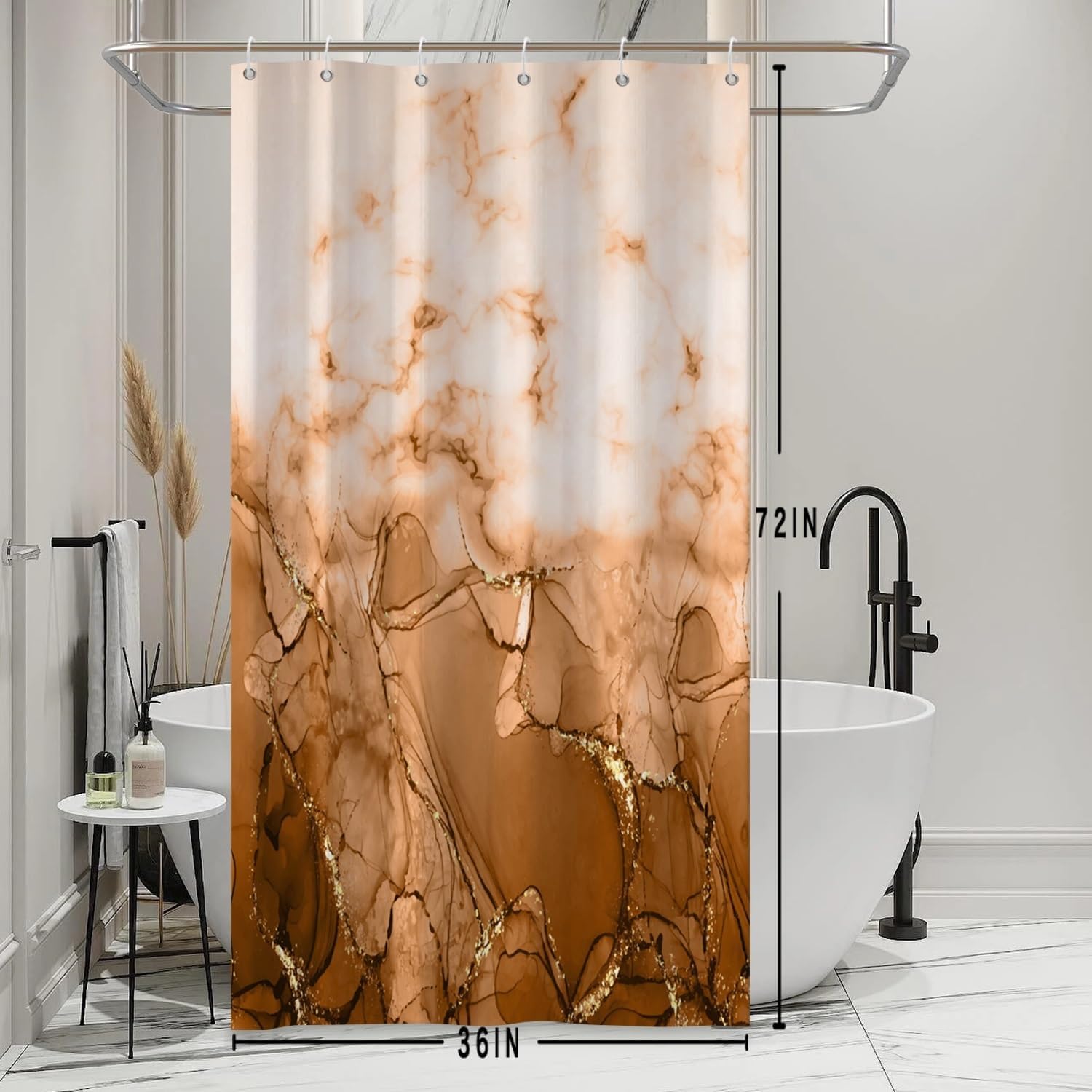 Uiiooazy Stall Shower Curtain for Bathroom 36x72 inches Brown Marble Shower Curtain Set Bathtub RV Decoration Waterproof Fabric Abstract Modern Small Cloth Curtain with Hooks 36"W x 72"L (Pack of 1) Brown