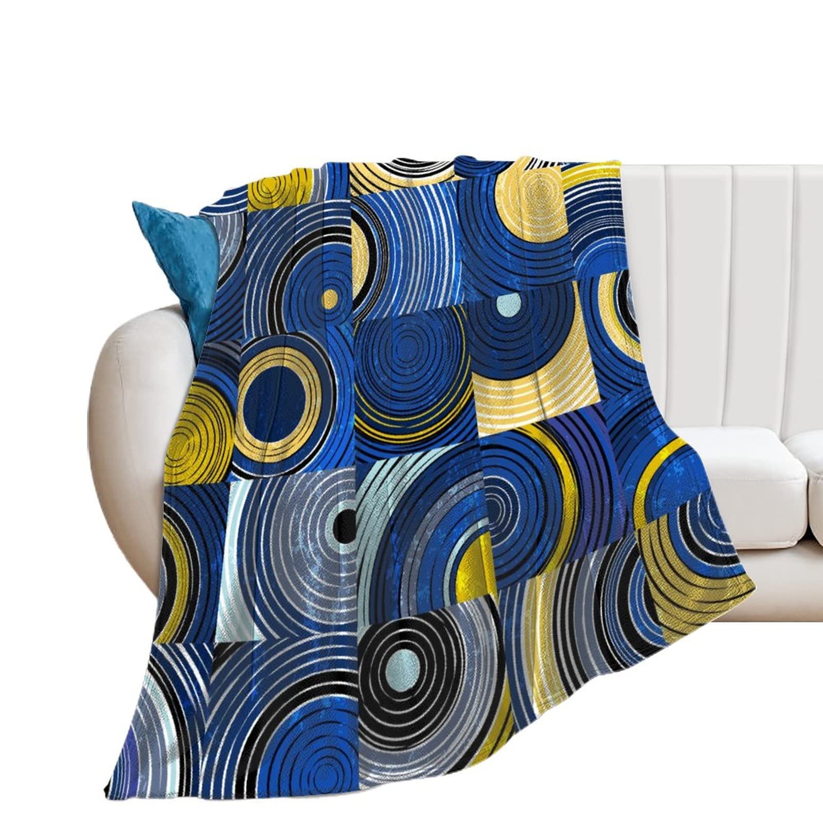 Couverture polaire cercles carrés flanelle 130×150cm plaid canapé lit chaud jeté
