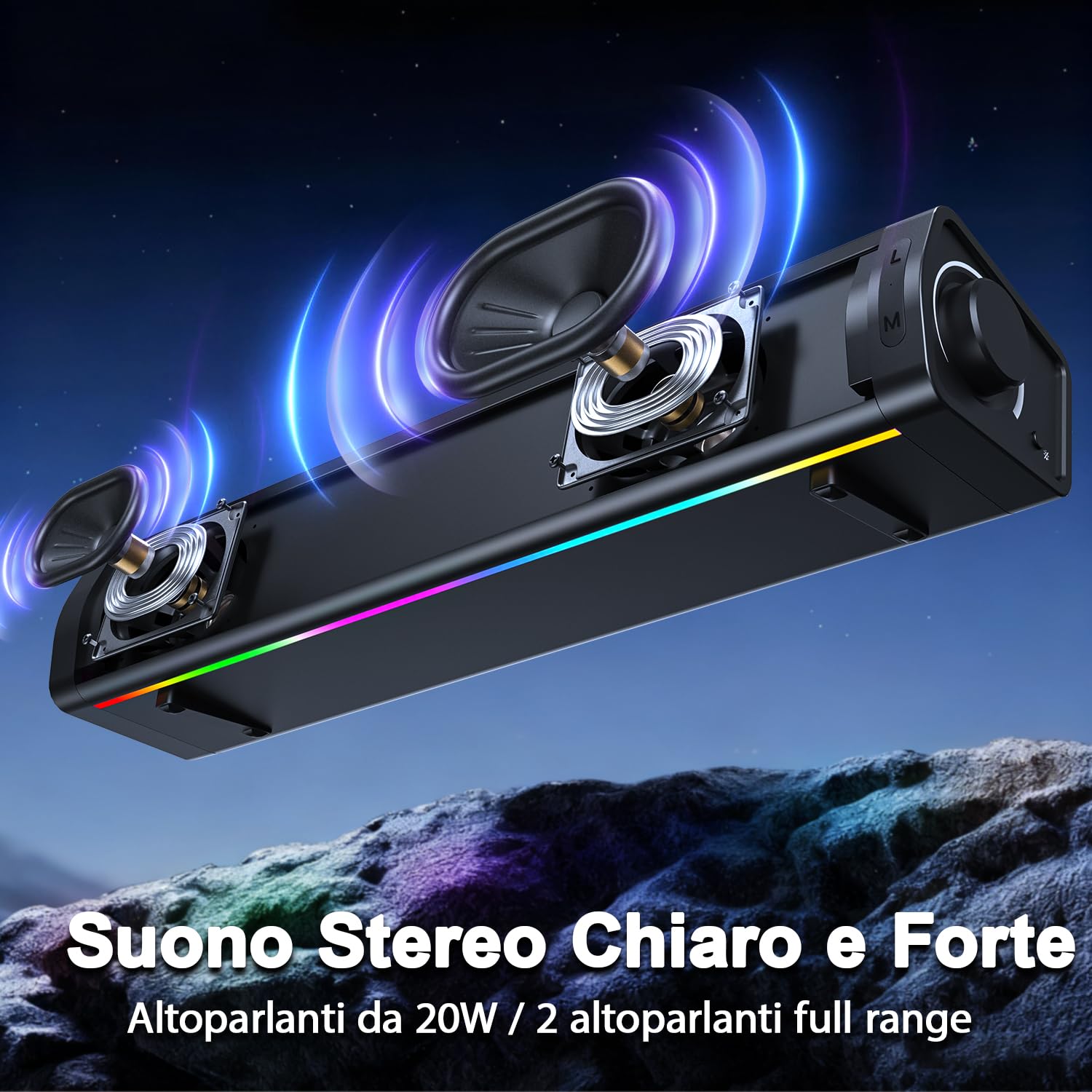 ZETIY Altoparlante PC, alimentato tramite USB, altoparlante da gioco, soundbar per PC, laptop, desktop, monitor