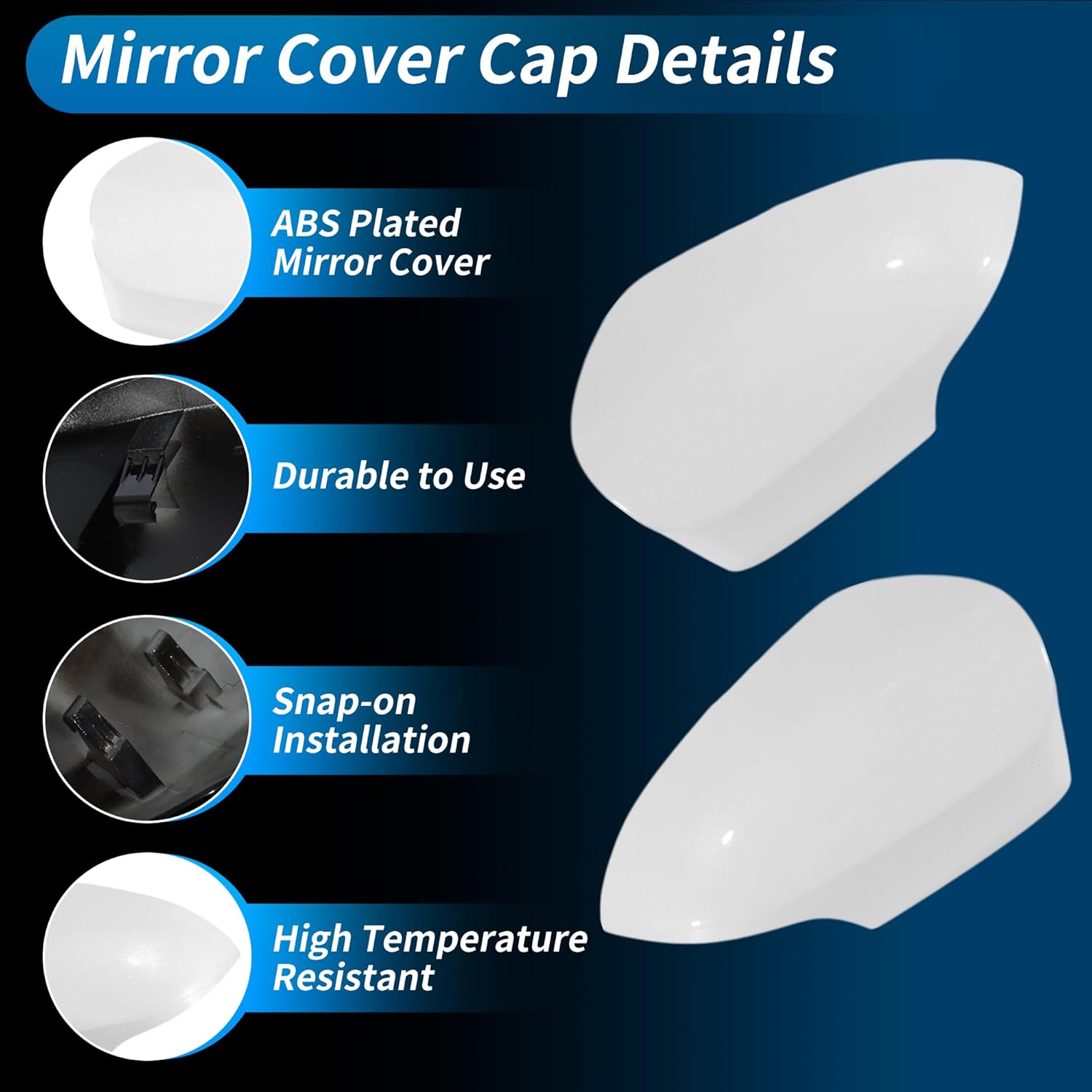 Motoforti 1 Pair Door Wing Mirror Cover for Toyota Yaris 2012-2019 Left Right Outside Rearview Mirror Shells Cap Housing for Toyota Yaris White