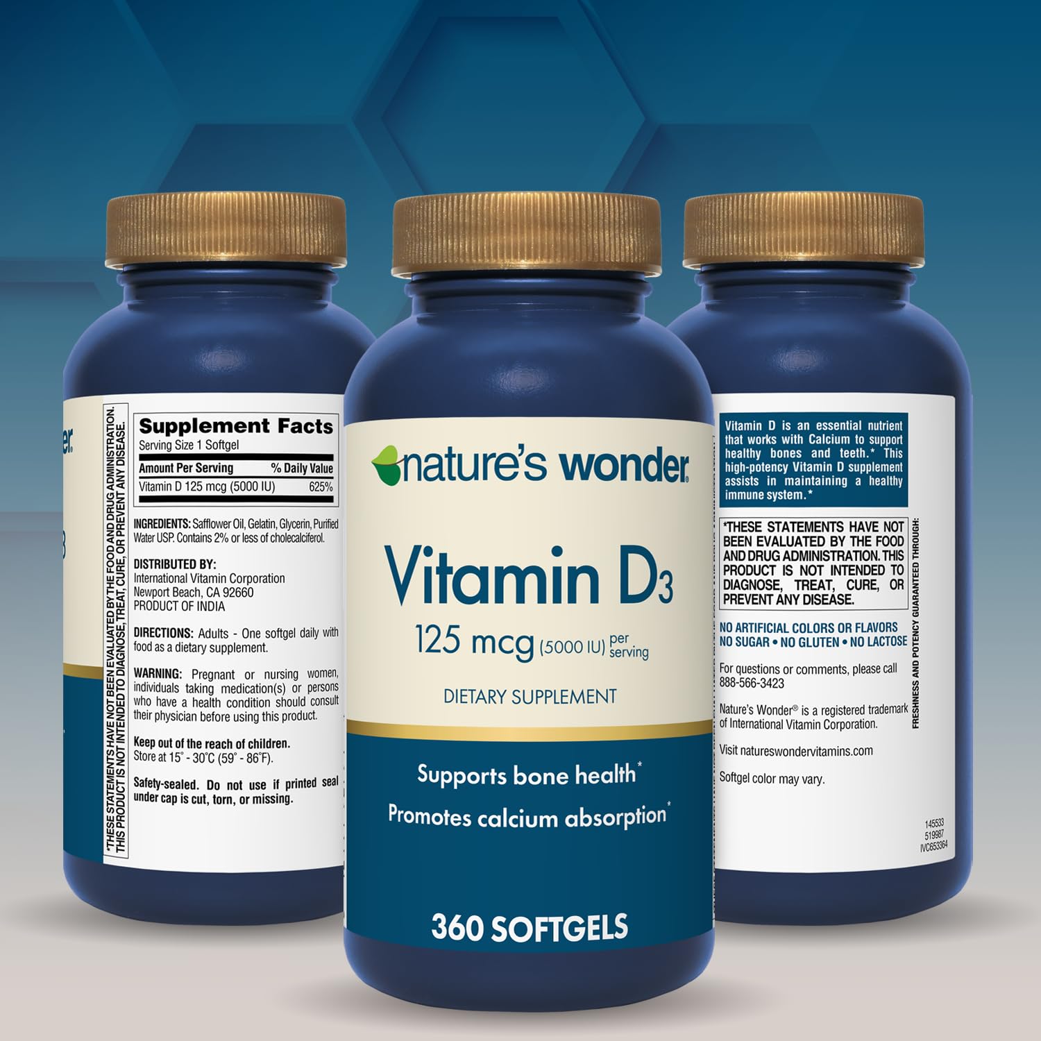Nature's Wonder Vitamin D3 5000 IU High Potency, Gluten-Free, 360 Softgels — Amazon image 8