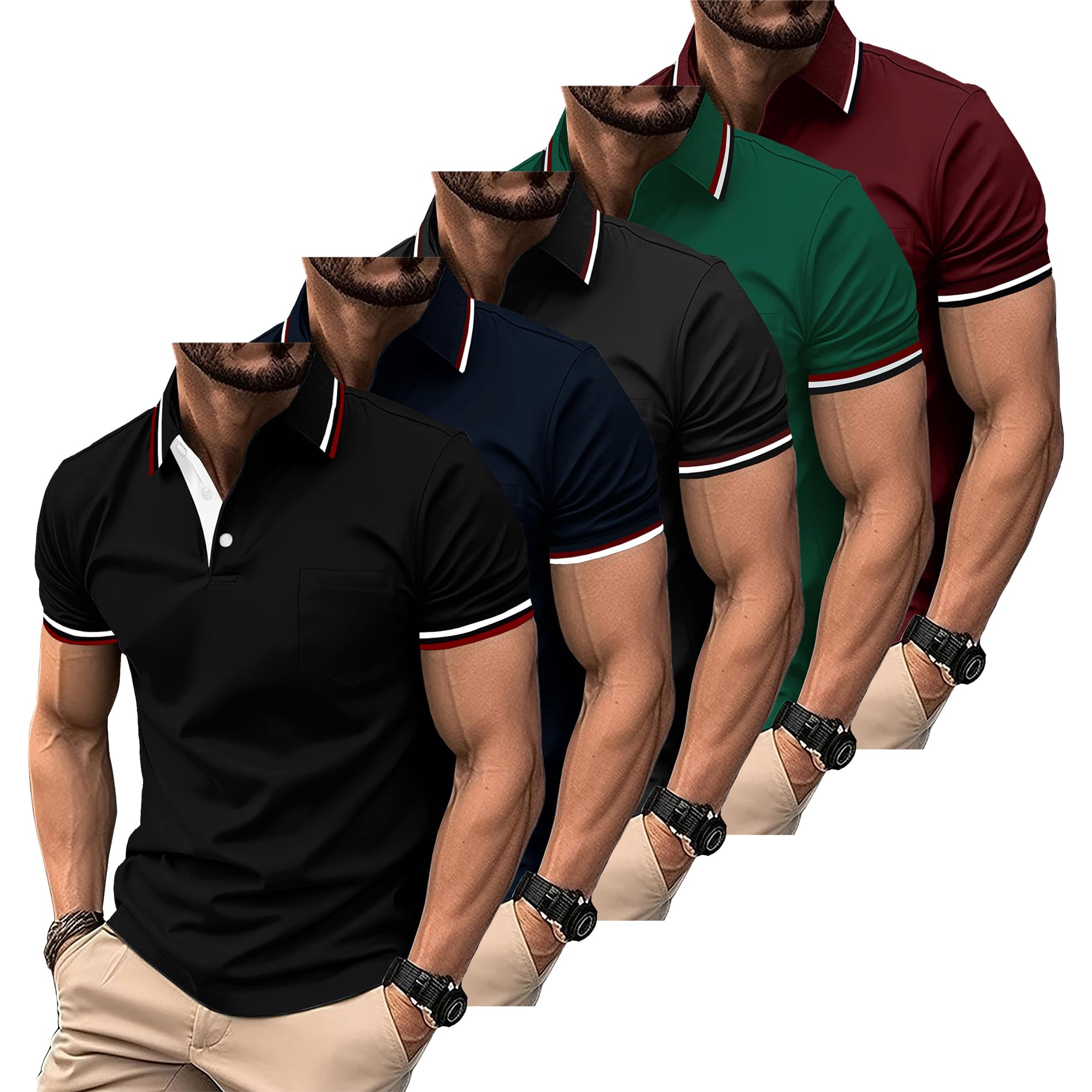 ZITY Polo Uomo Maniche Corte Pacco da 5 Polo Golf Tennis Estate Magliette Leggera e Traspirante T Shirt Primavera Camicie per Il Lavoro,Vacanze