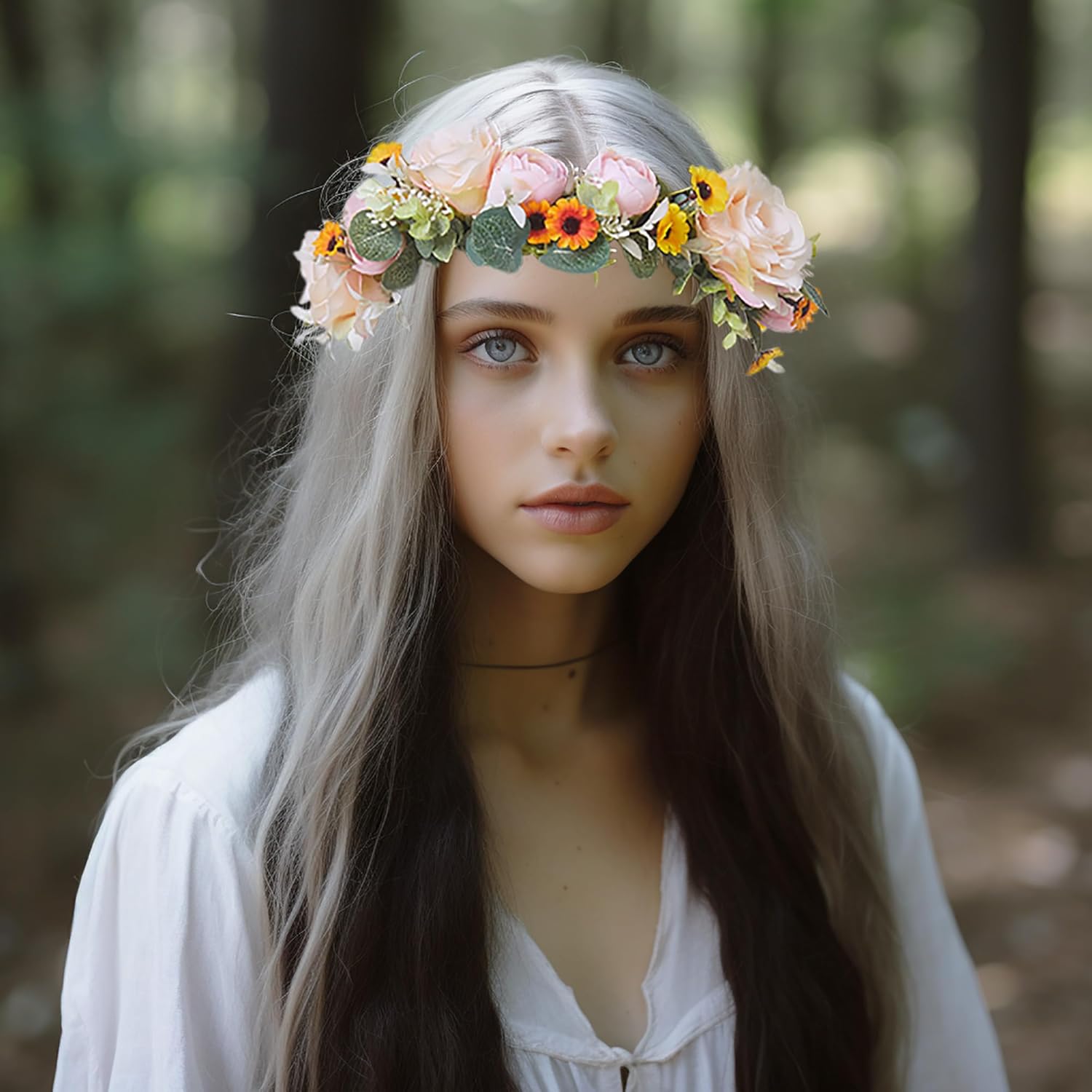 Flower Crown Women Flower Headband Floral Headpiece Halo Floral Crown Wedding Bridal Halloween Party Photos - Image 2