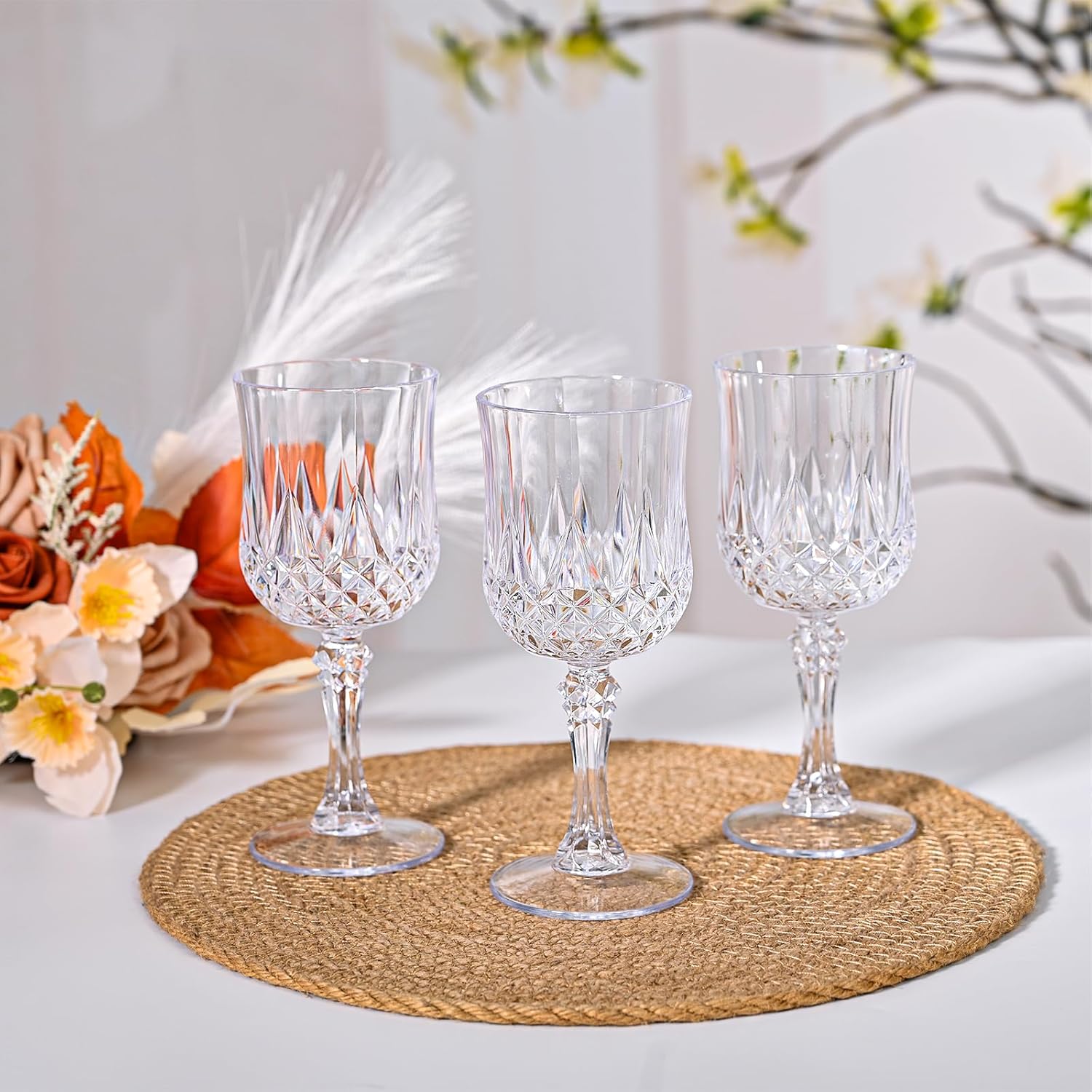24 Pcs Clear Plastic Wine Glasses, Plastic Goblets for Parties, Vintage Wine Glasses Bulk, Reusable Drinking Glass, Drinkware Cups for Wedding Party Reception Event Supplies - Image 5