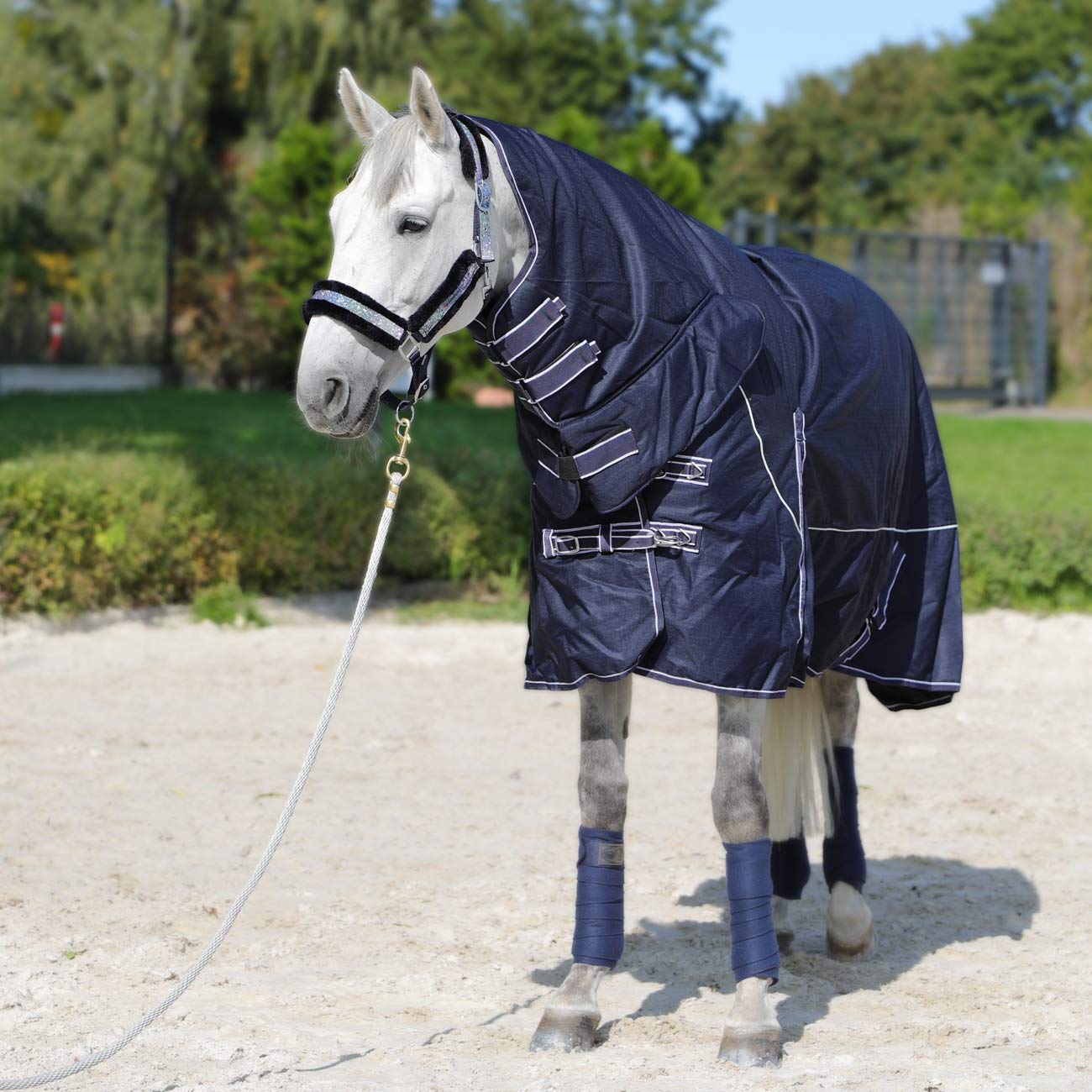 Pferdedecke Regendecke Winterdecke Outdoordecke Paddockdecke mit Halsteil 300g 200g Füllung Aspen (135 cm, 200 g dunkelblau)