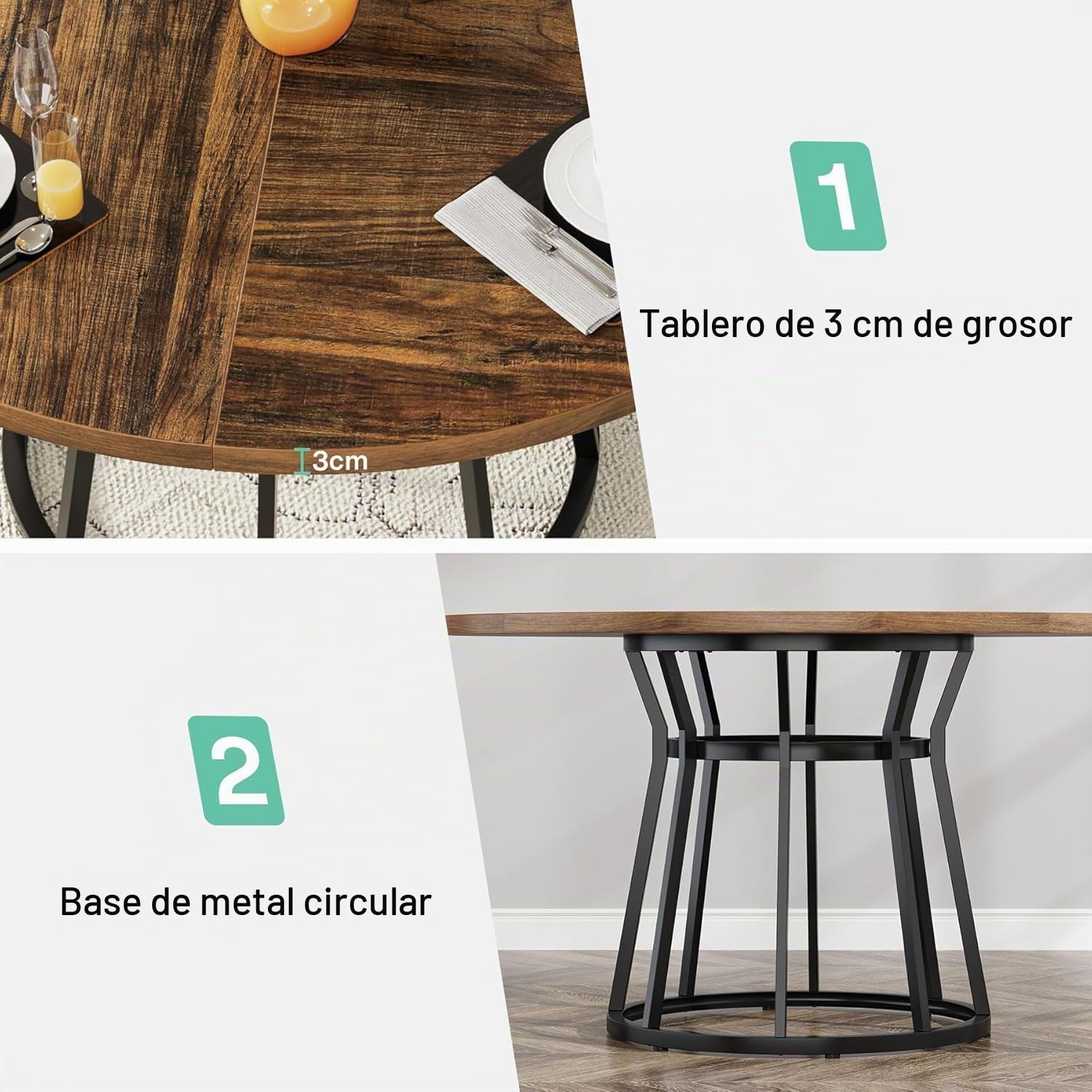 Lailang Mesa de comedor redonda de 120 cm, mueble de comedor, mesa de madera, mesa de comedor ahorra espacio, mesa de salón moderna, mesa de reuniones para oficina, 120 x 120 x 75 cm