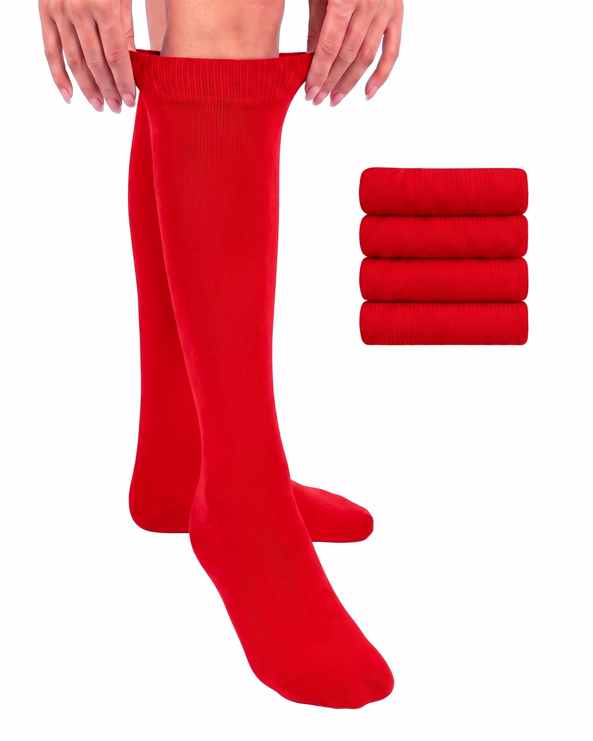 Hugh Ugoli Women Cotton Knee High Socks, 4 Pairs, Long Dress School Uniform