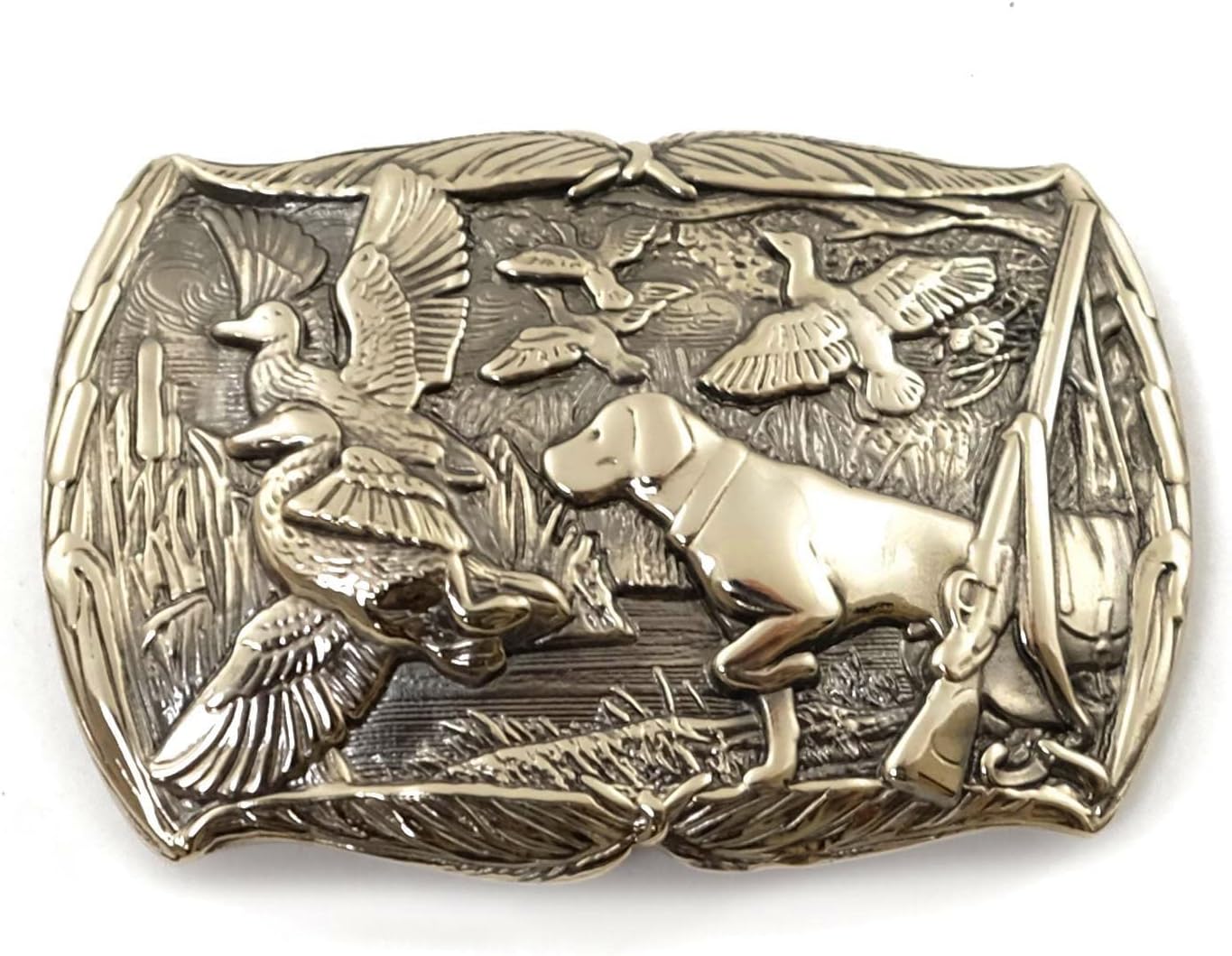 Duck Hunting Belt Buckle – Solid German Silver Waterfowl Hunter Design, Handmade Hunting Season Gift for Men