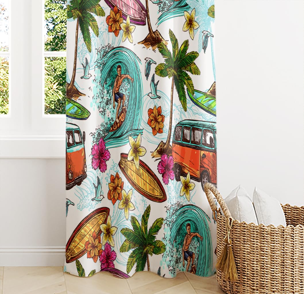 ヤシの木 カーテン 腰窓 Amazon｜NIBAINLO 遮光カーテン 2枚組,波状深海レトロスタイルヤシの木